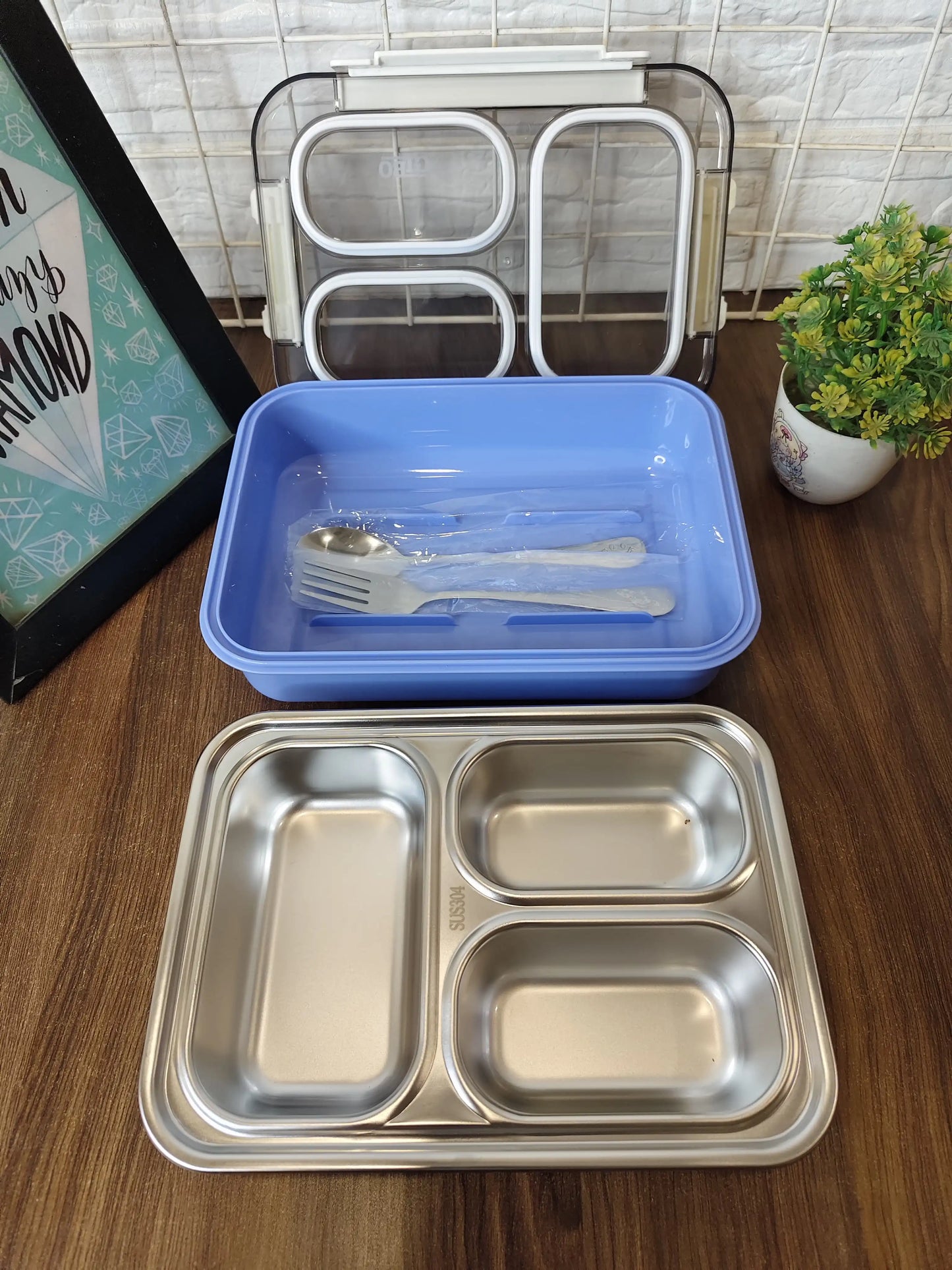 3 compartments leak proof lunch box 710ml