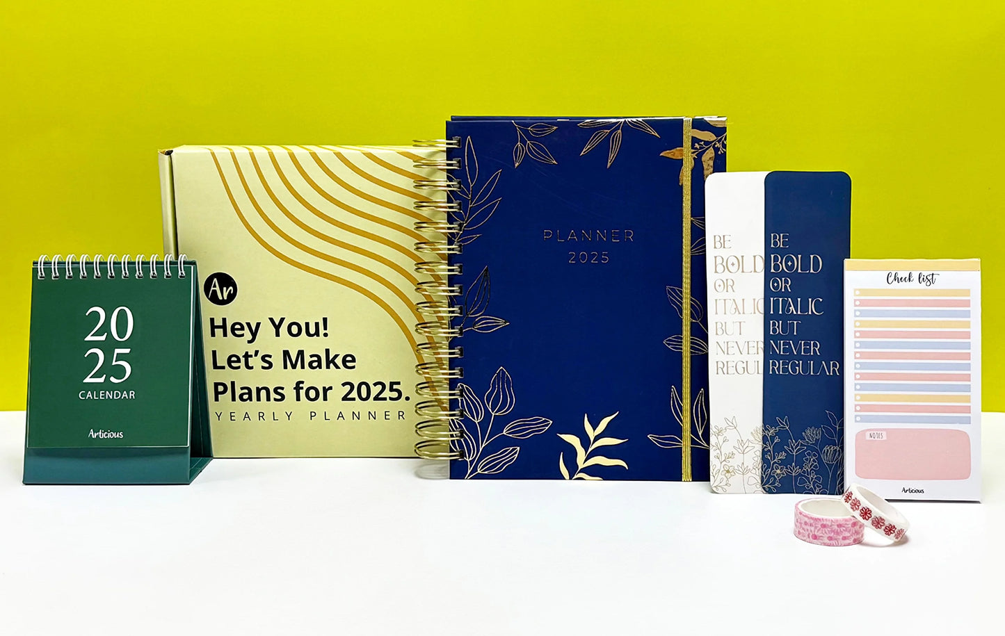 Let's make it planner Set – 2025/2026 Calendar, Notebooks, Planner, Bookmark & More | Motivational Desk Set for goal Oriented people
