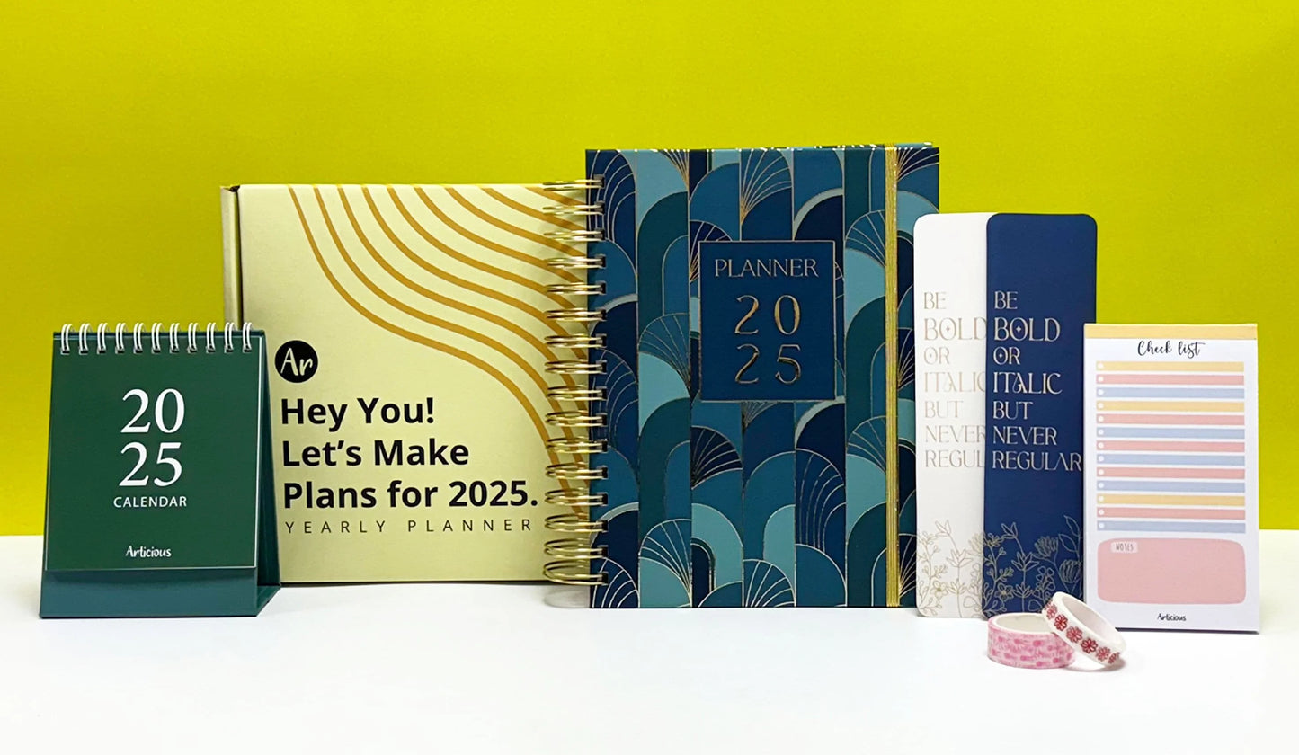 Let's make it planner Set – 2025/2026 Calendar, Notebooks, Planner, Bookmark & More | Motivational Desk Set for goal Oriented people