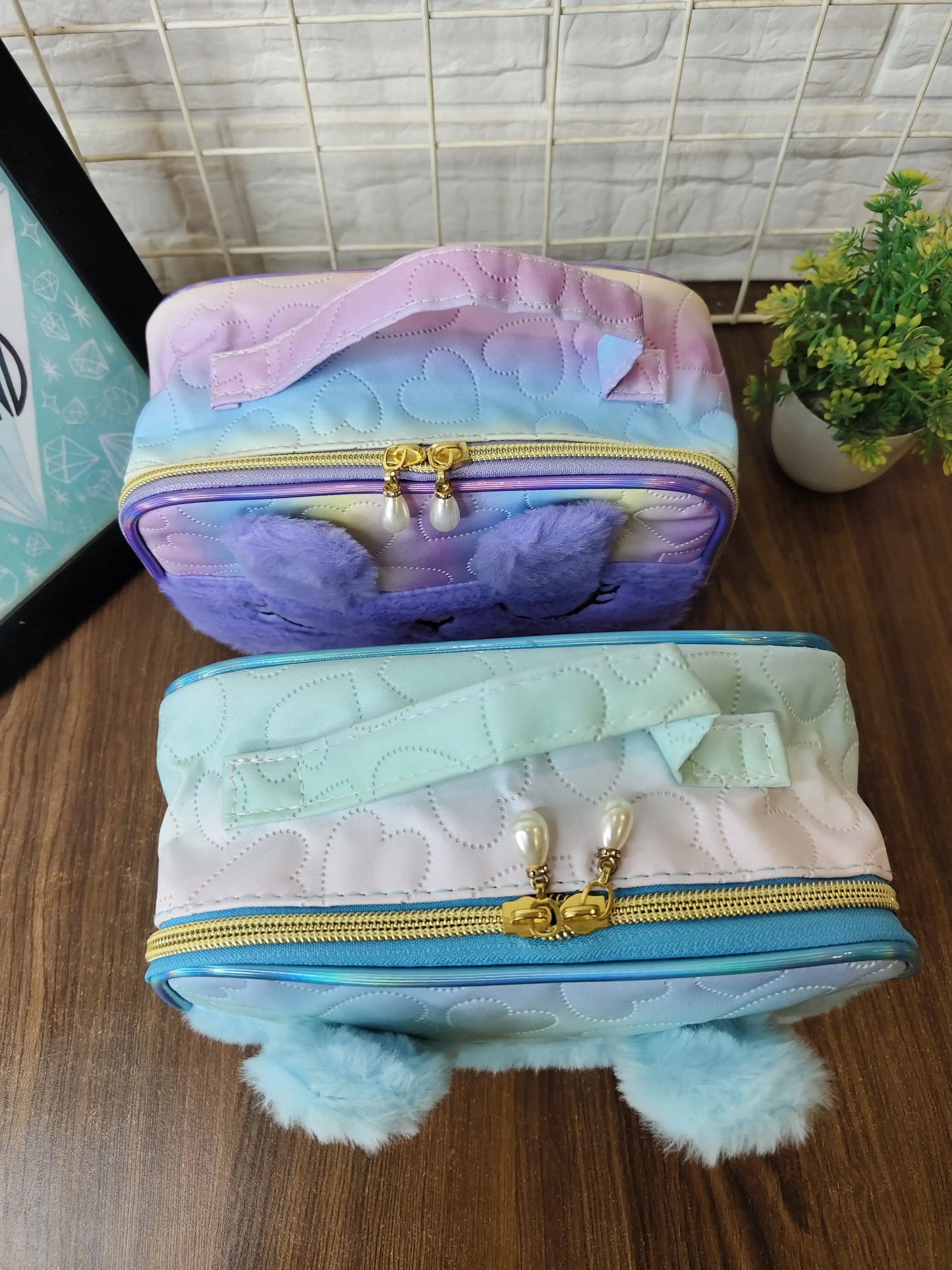 Bunny fur makeup pouch