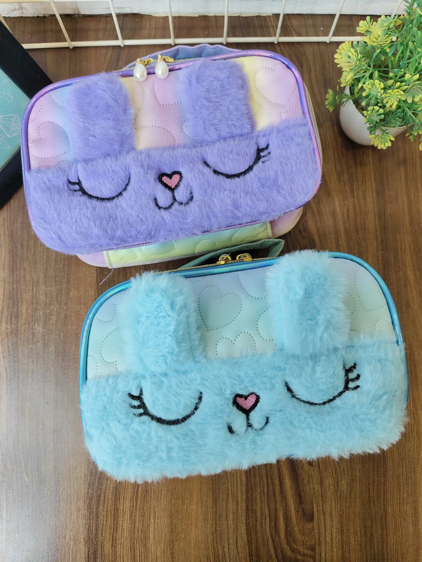 Bunny fur makeup pouch