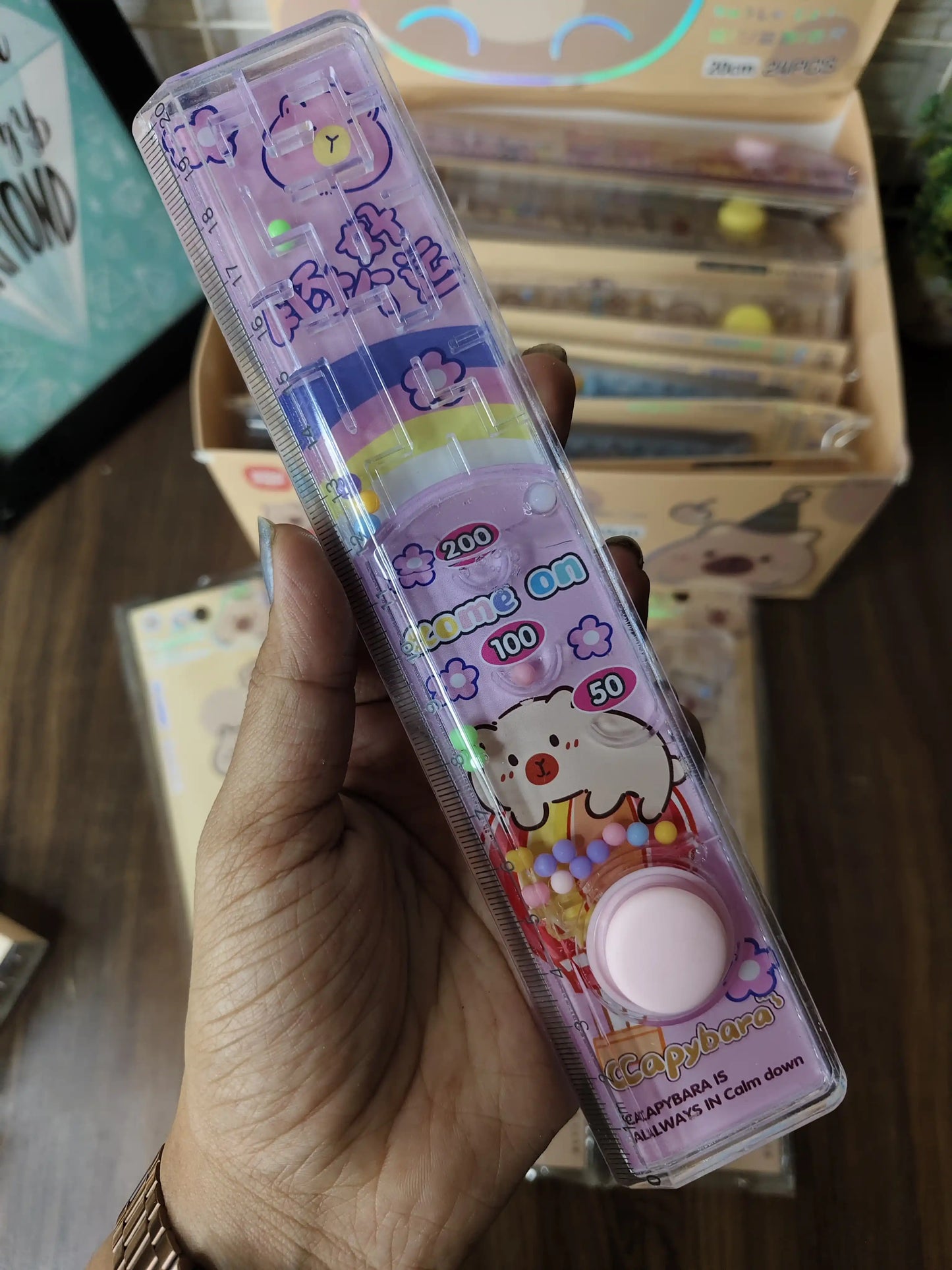 Capybara Water Game Ruler | Cute Push Button Water Ring Game Ruler for Kids