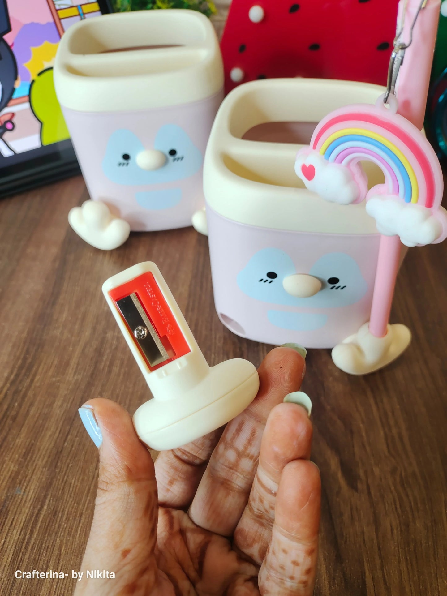 Cartoon multifunctional pen stand with sharpener