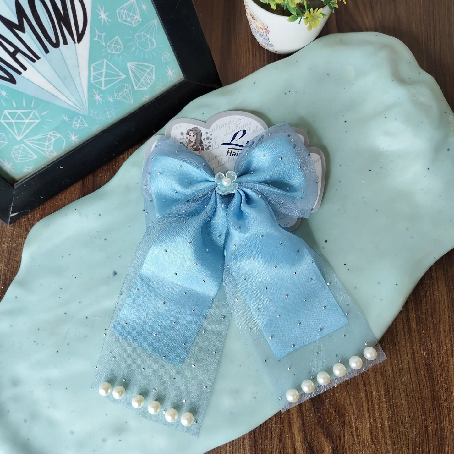 Double fabric pearl emblished bows