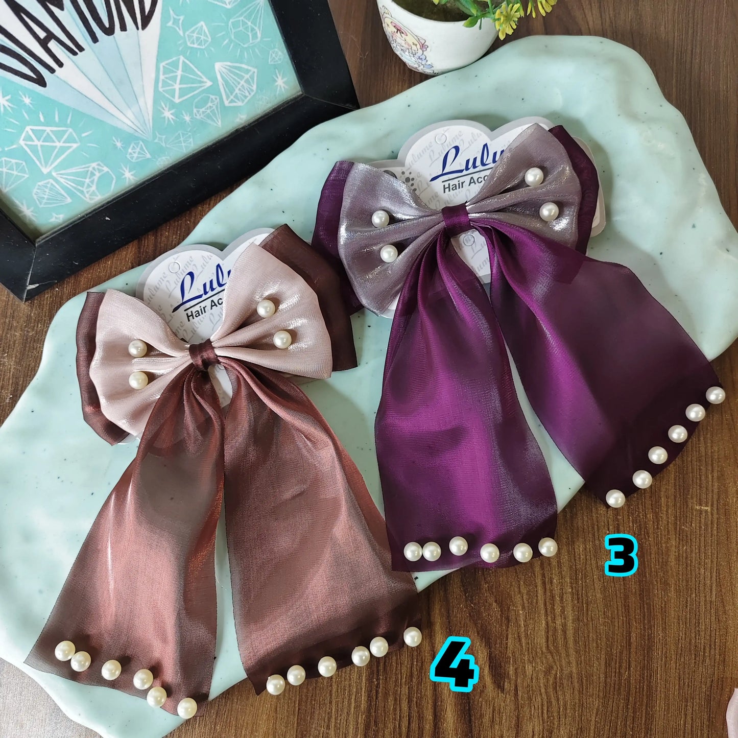 Double shade pearl emblished hair bows