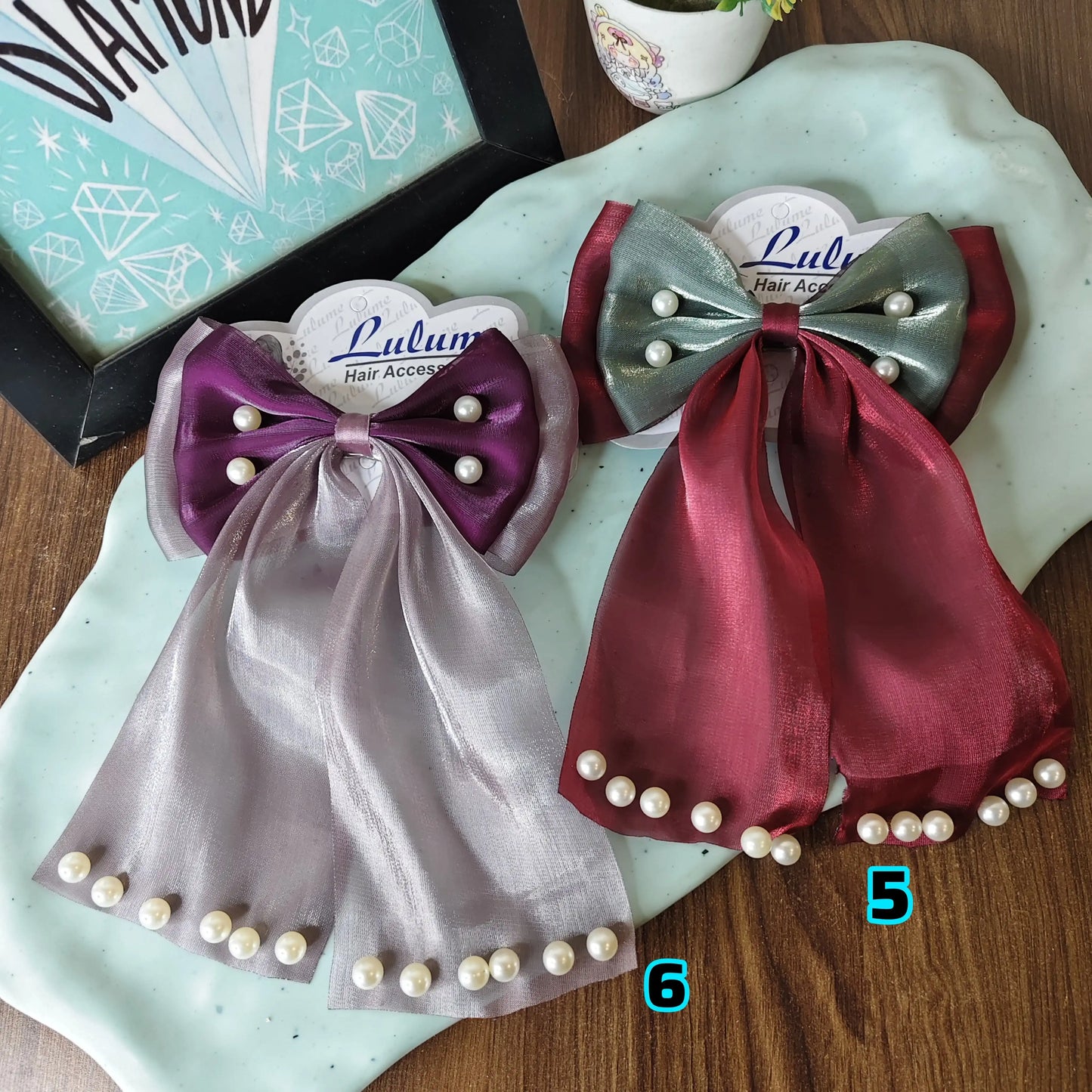 Double shade pearl emblished hair bows