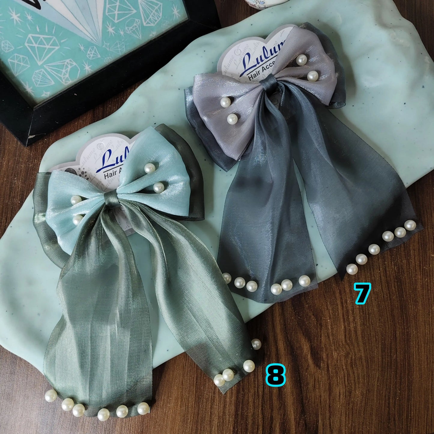 Double shade pearl emblished hair bows