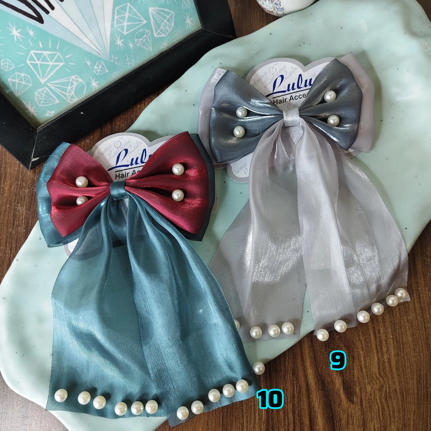 Double shade pearl emblished hair bows