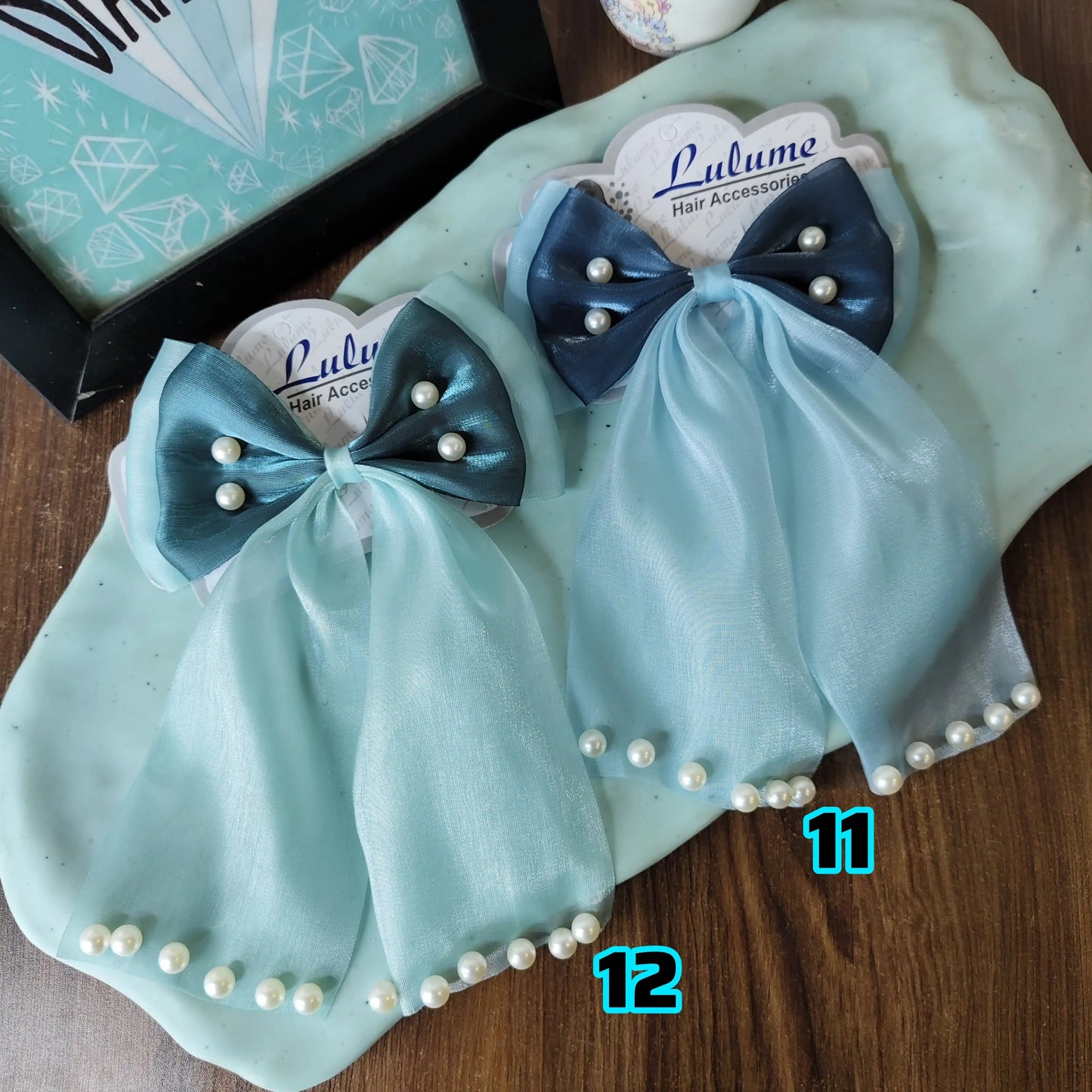 Double shade pearl emblished hair bows