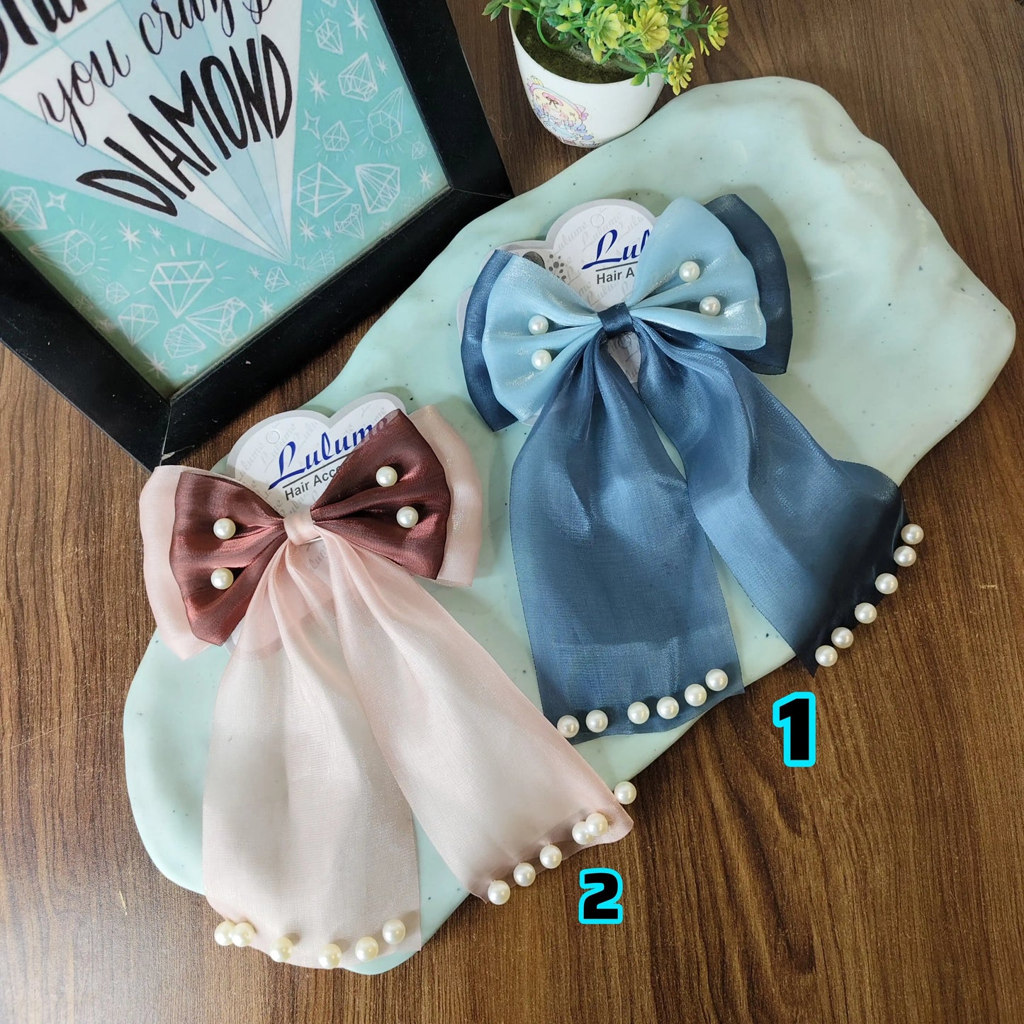 Double shade pearl emblished hair bows