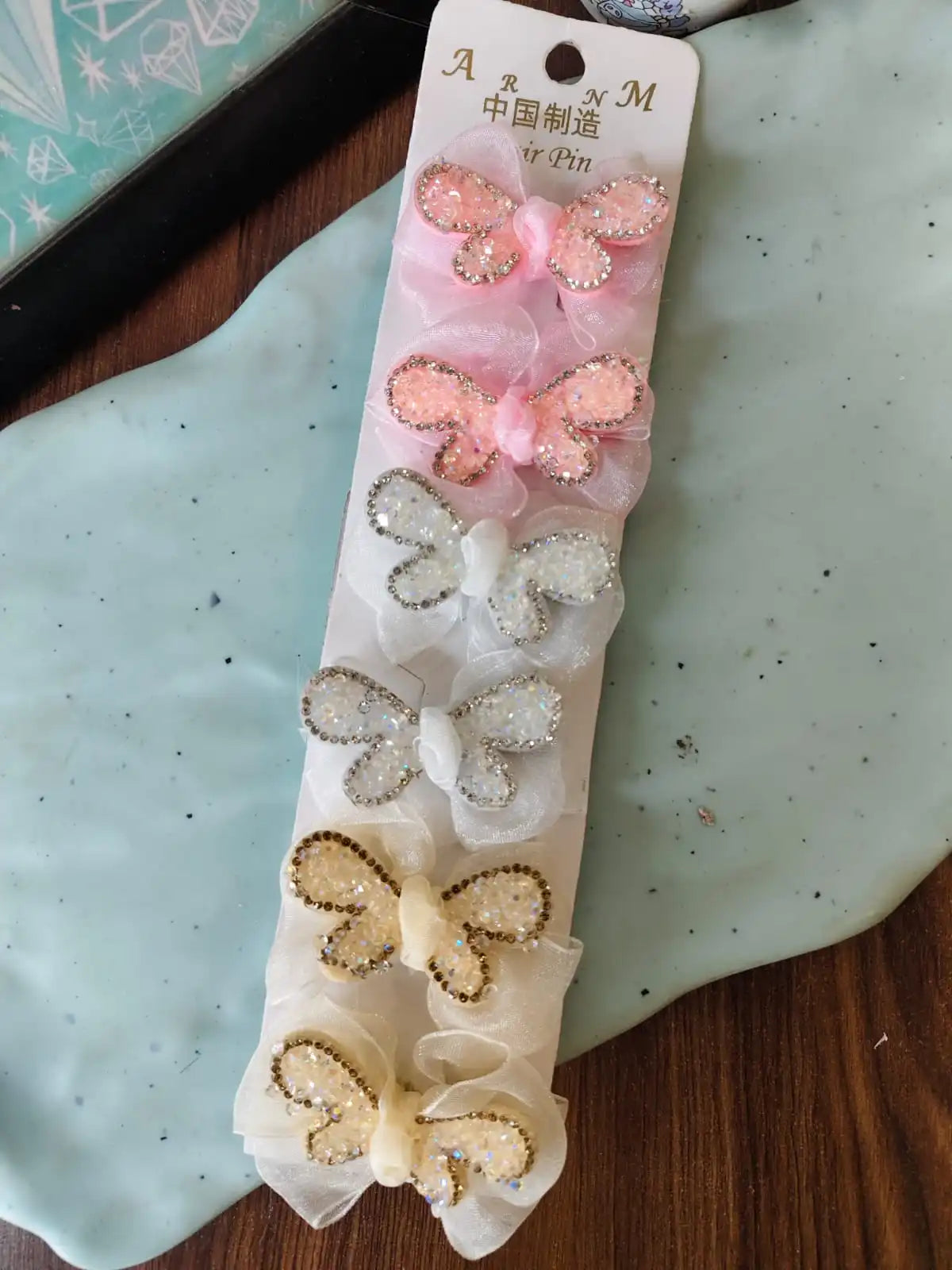 Embellished Butterfly clips pair