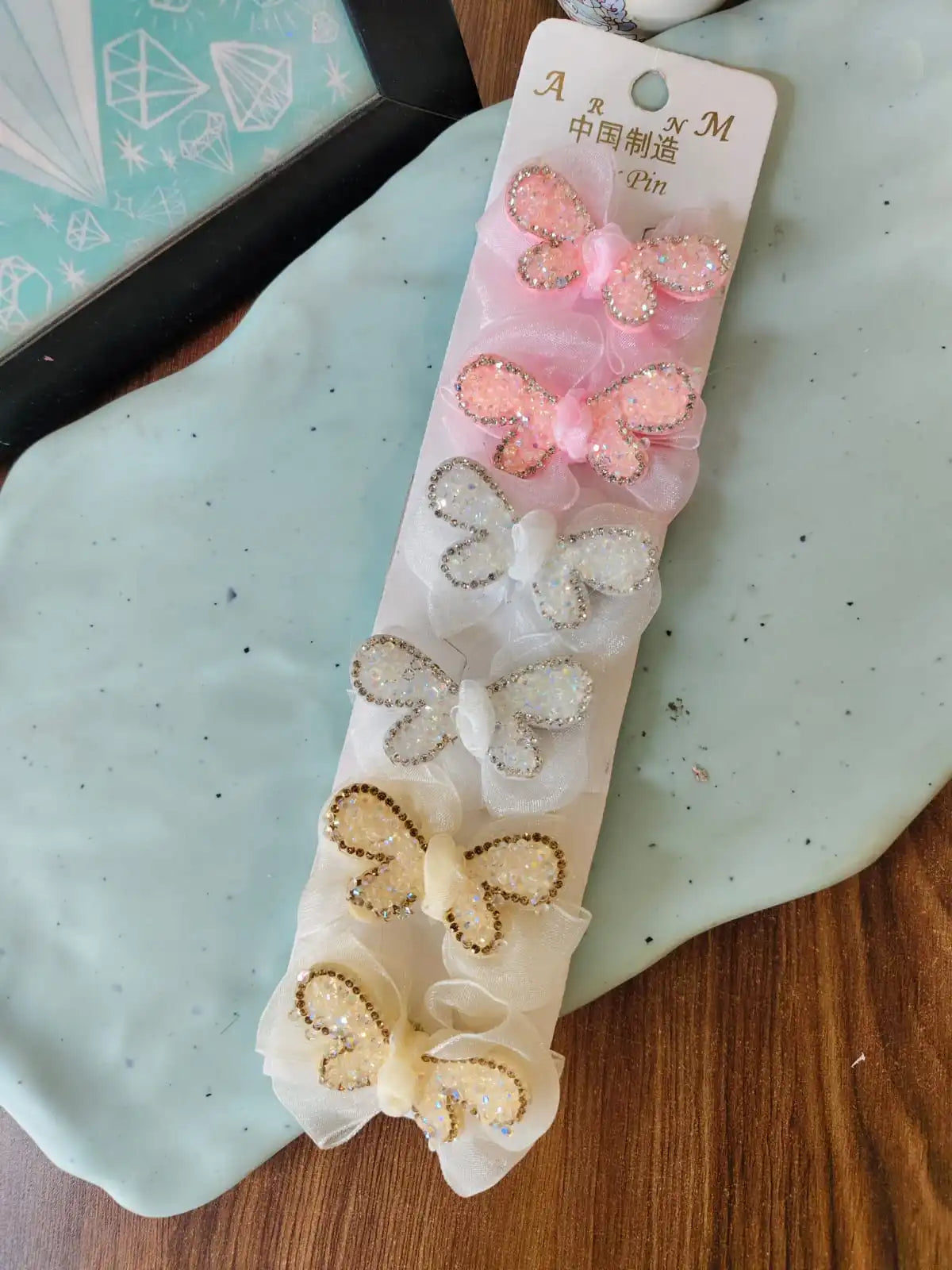 Embellished Butterfly clips pair