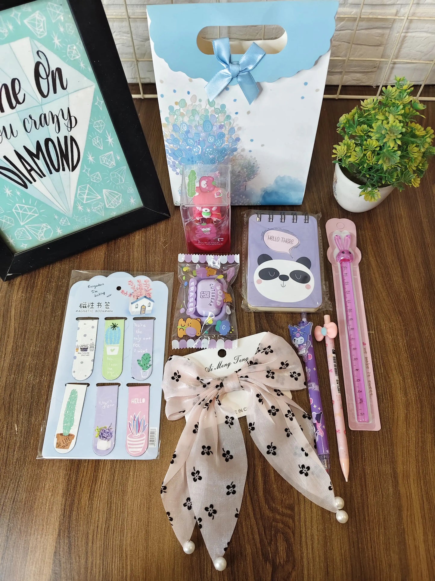 Gift bag filled with cute goodies (assorted colours)