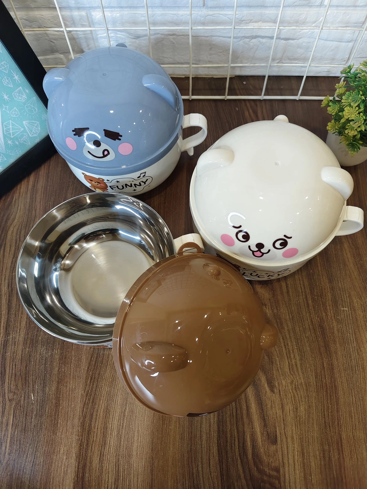 Happy bear stainless steel bowl set