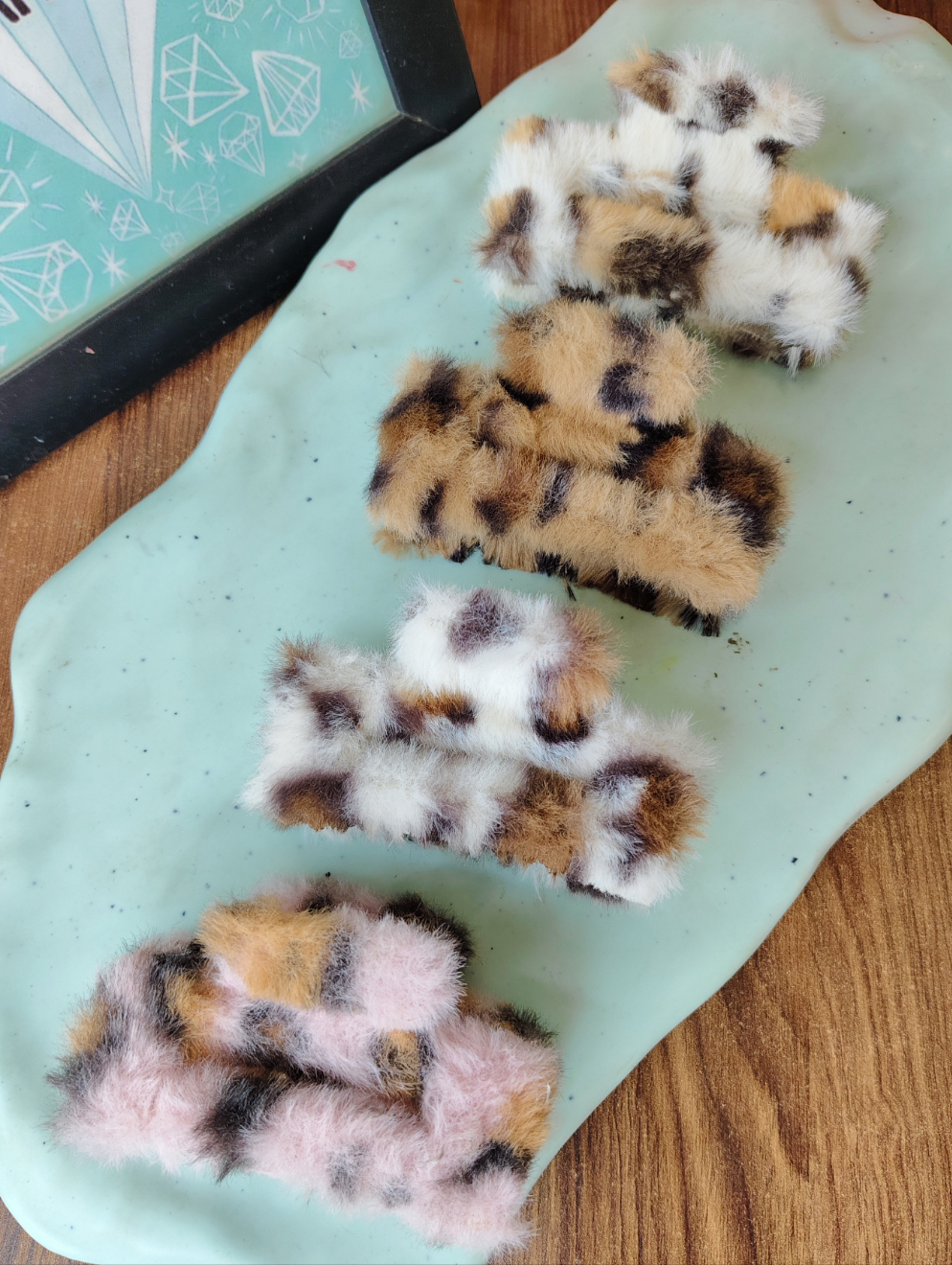 Leopard Print Furry Hair Claw Clips | Soft Plush Animal Print Hair Clips for Girls & Women