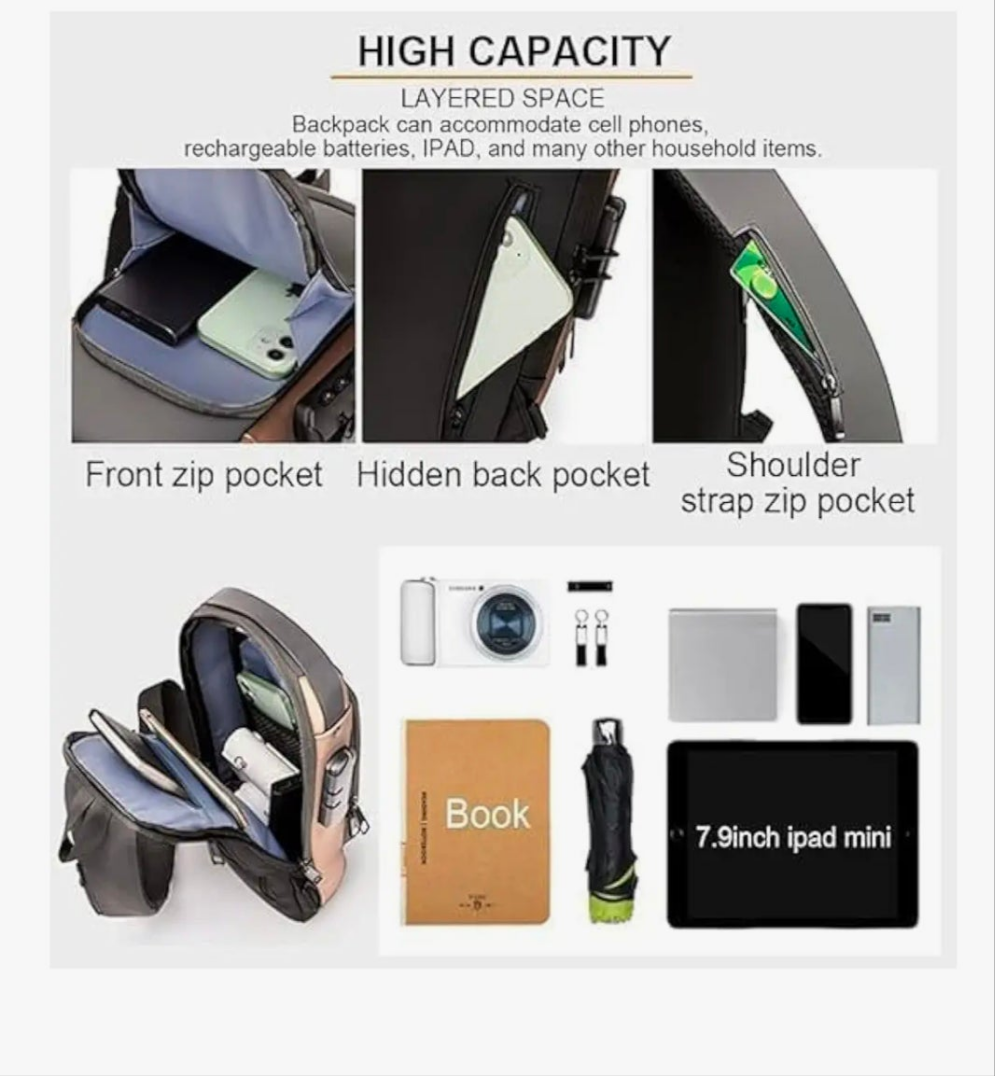Trendy Waterproof crossbody Bag – USB Charging Port, Anti-Theft Crossbody Bag for Travel, Office & Daily Use