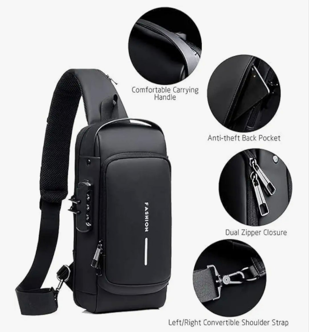 Trendy Waterproof crossbody Bag – USB Charging Port, Anti-Theft Crossbody Bag for Travel, Office & Daily Use