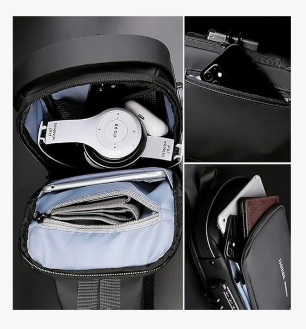 Trendy Waterproof crossbody Bag – USB Charging Port, Anti-Theft Crossbody Bag for Travel, Office & Daily Use