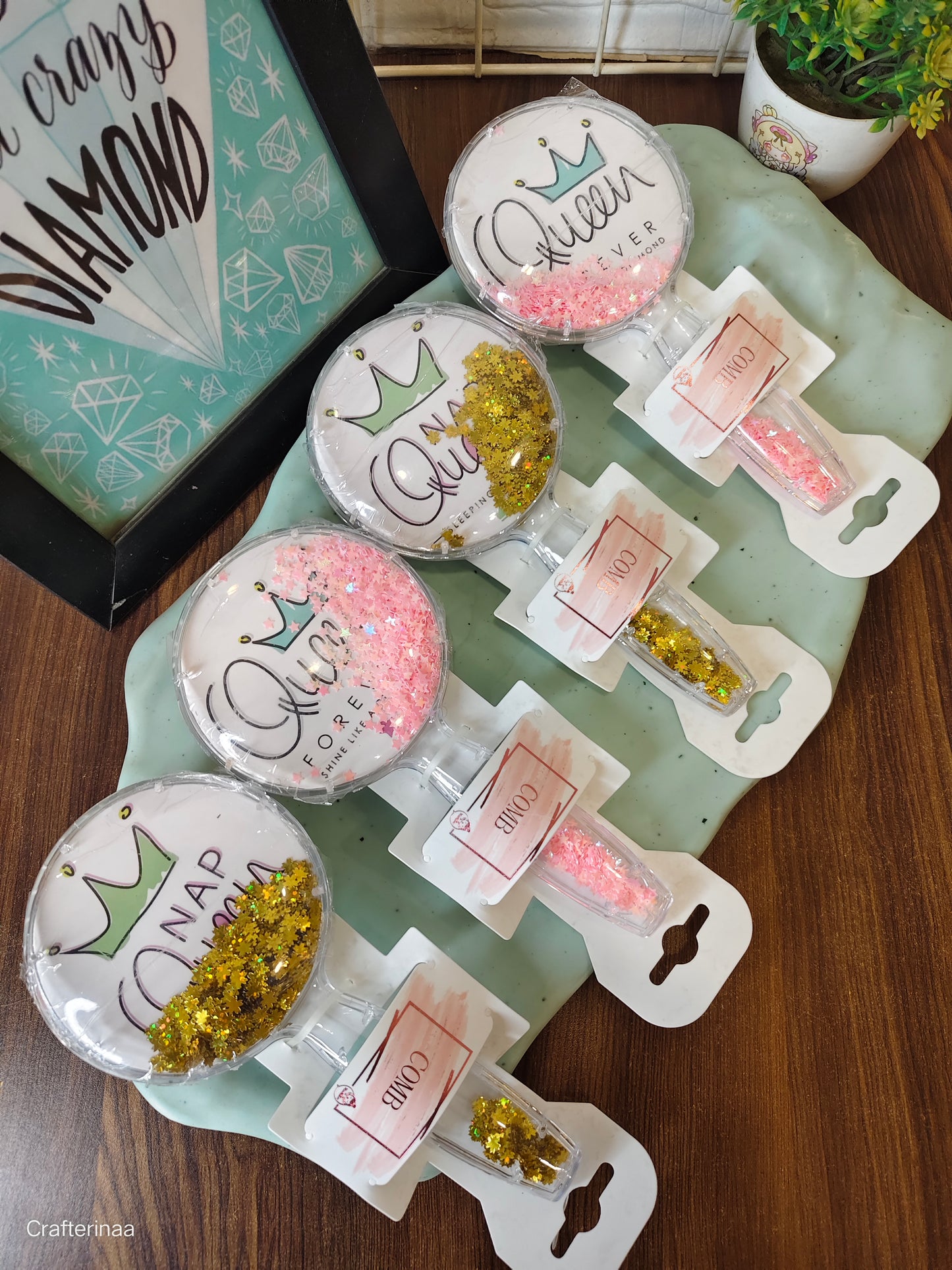 Queen glitter hair brushes