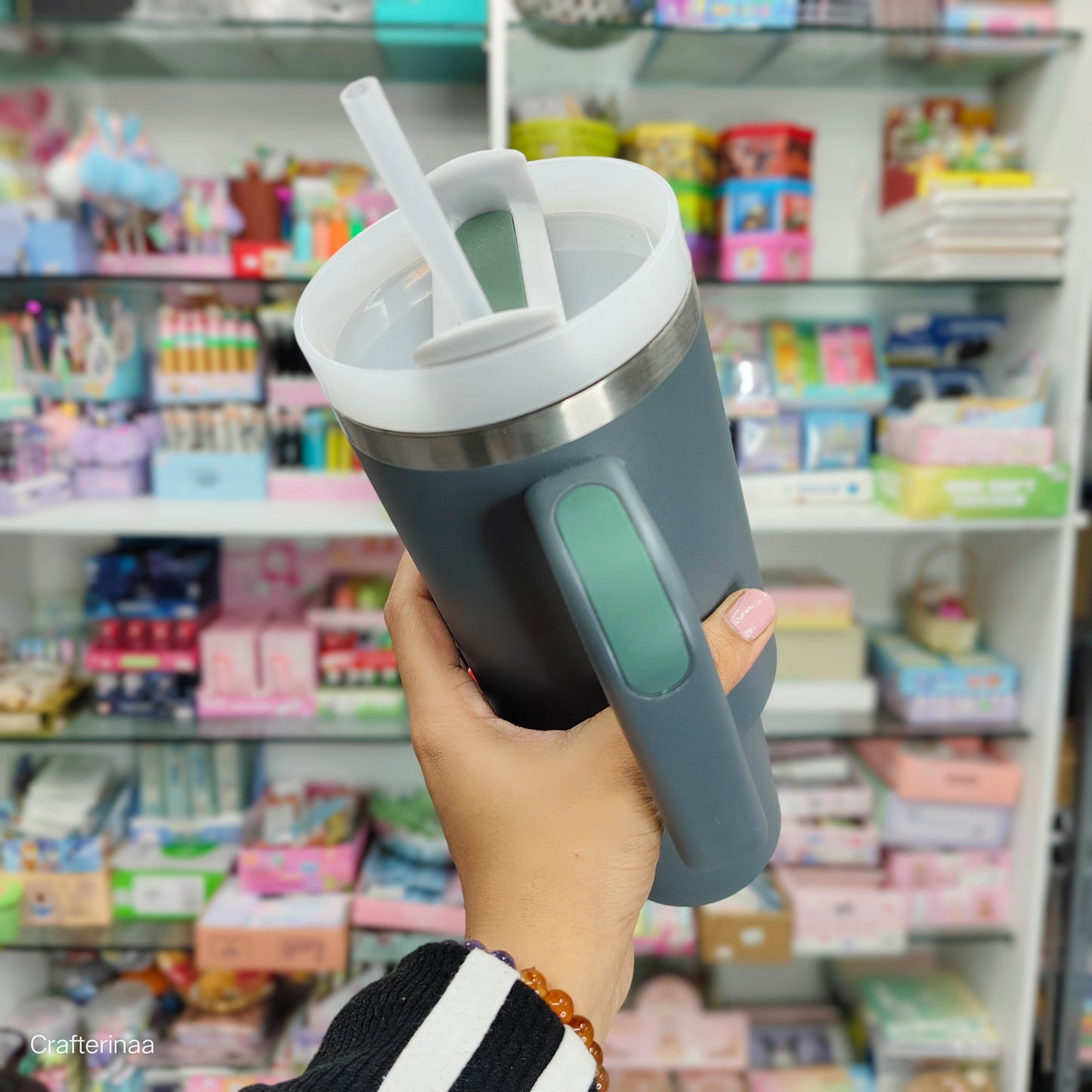 Stainless Steel Double Wall Insulation Cup Handles, Vacuum Coffee Cup, 1200ml (40 Oz), Portable Travel Mug, Car Mug Thermos Mug with Straw and Lid