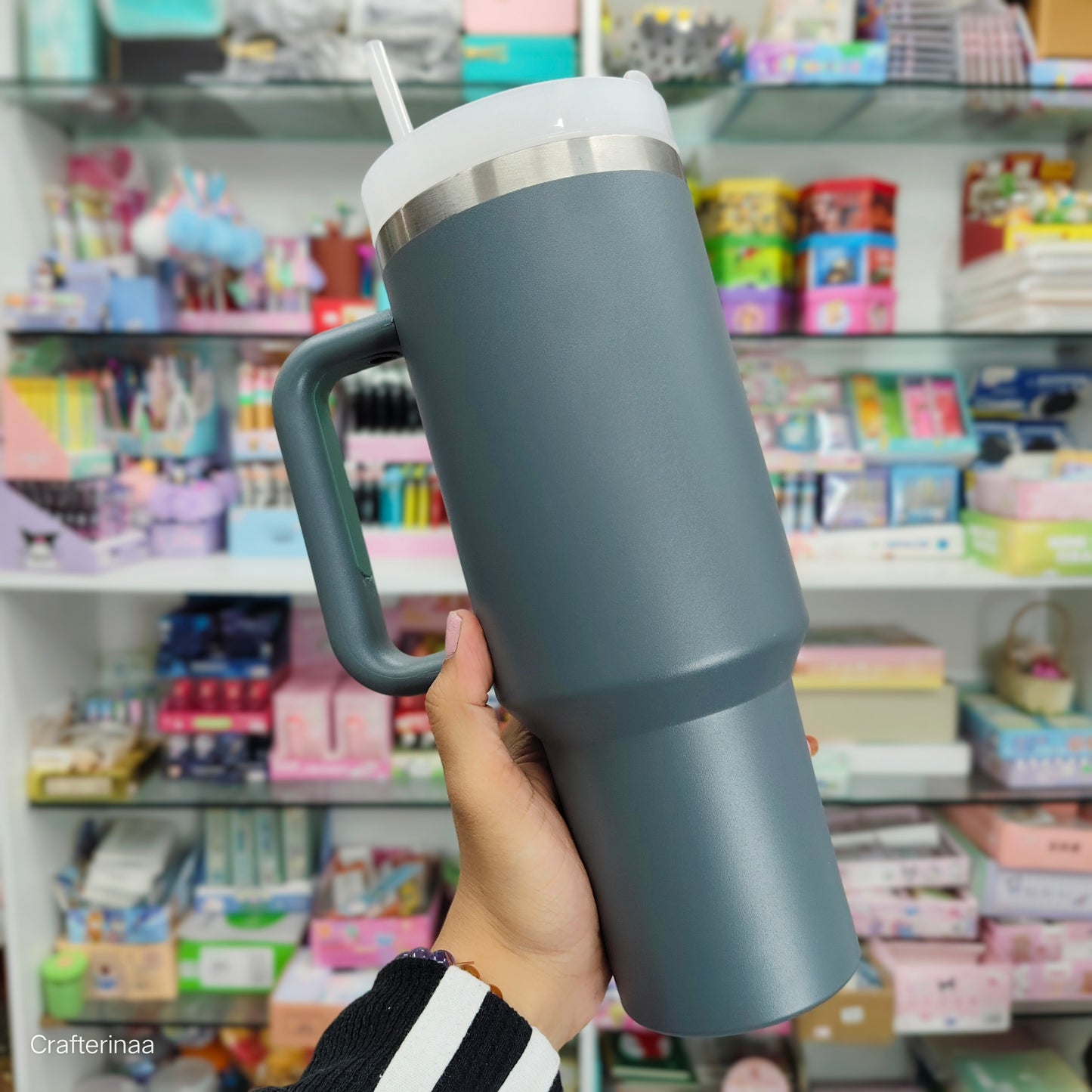 Stainless Steel Double Wall Insulation Cup Handles, Vacuum Coffee Cup, 1200ml (40 Oz), Portable Travel Mug, Car Mug Thermos Mug with Straw and Lid