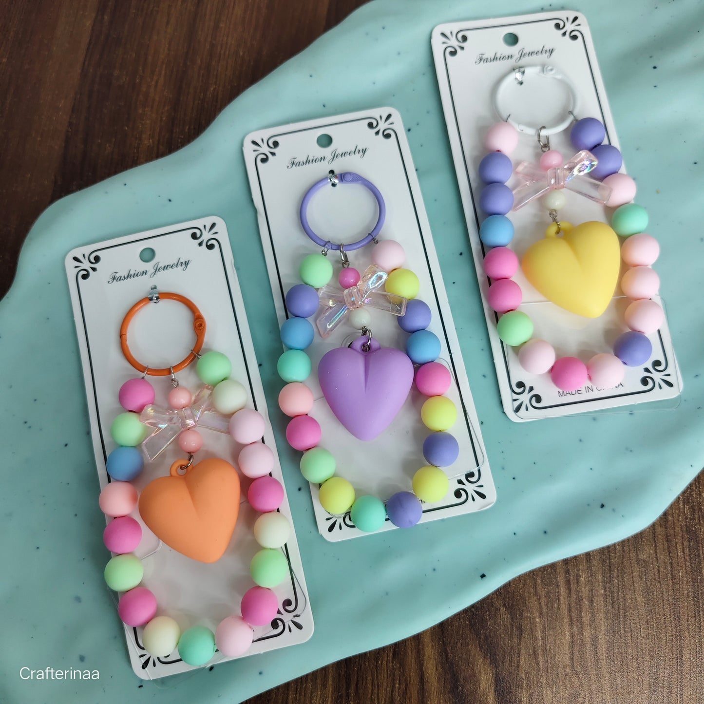 Beaded mobile charms|colourful heart hanging bag charm| korean keychain