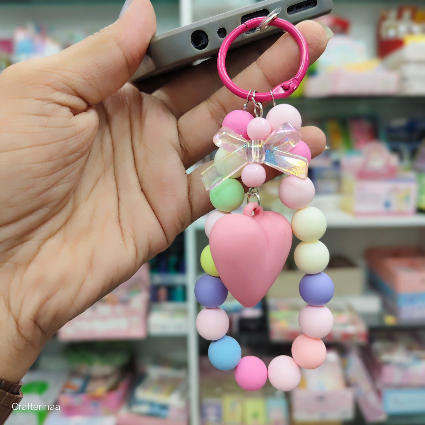 Beaded mobile charms|colourful heart hanging bag charm| korean keychain