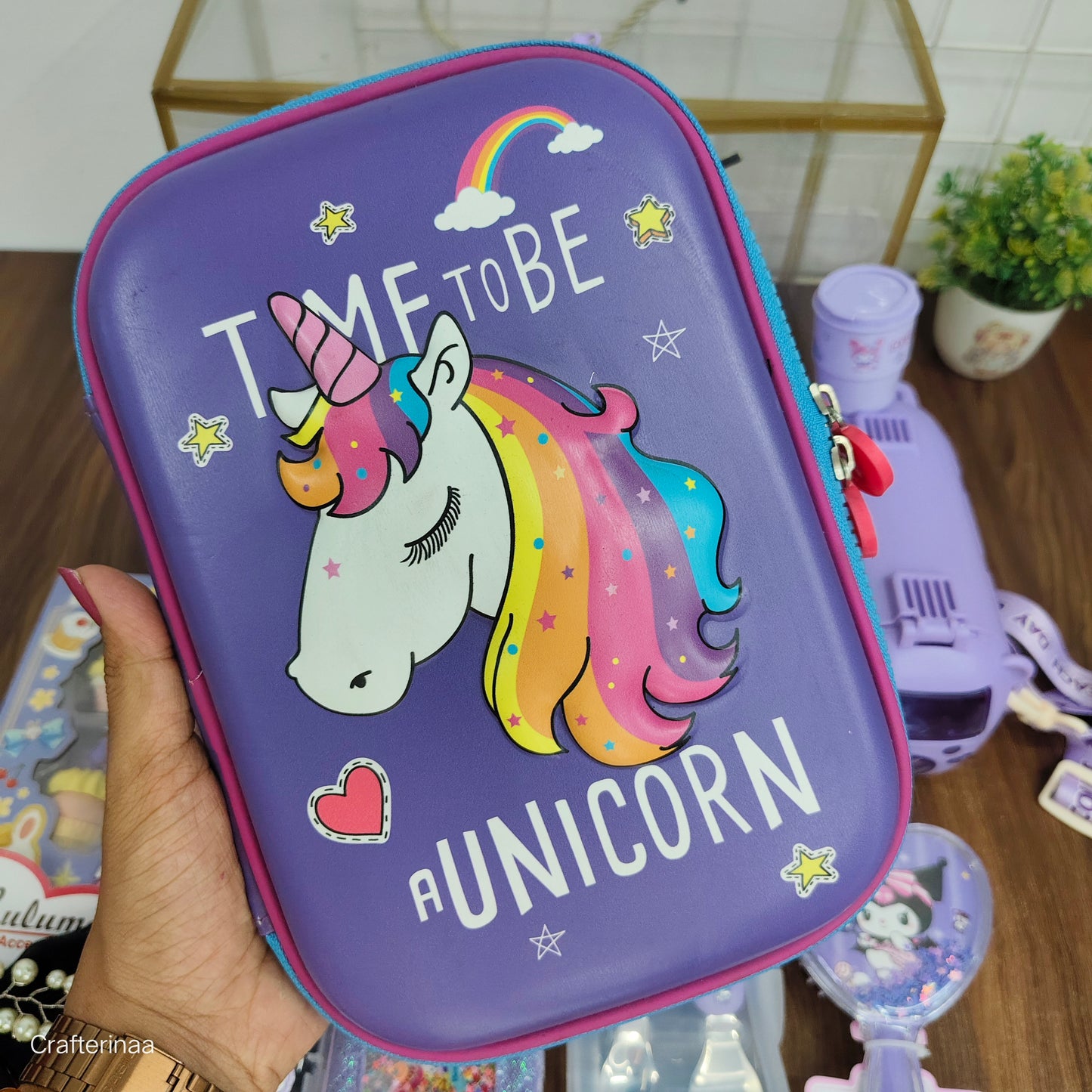 Purple clear bag hamper full of cute things