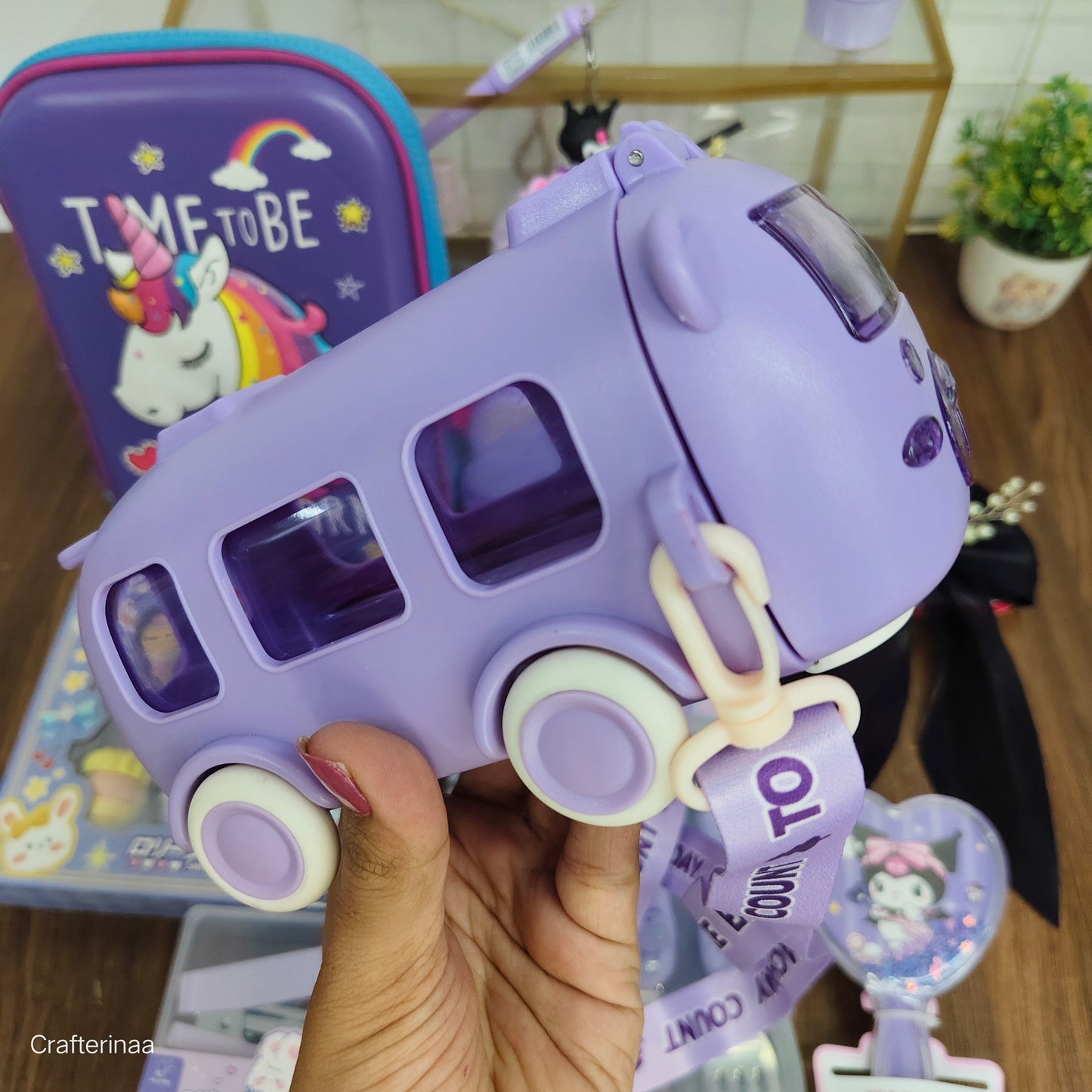 Purple clear bag hamper full of cute things