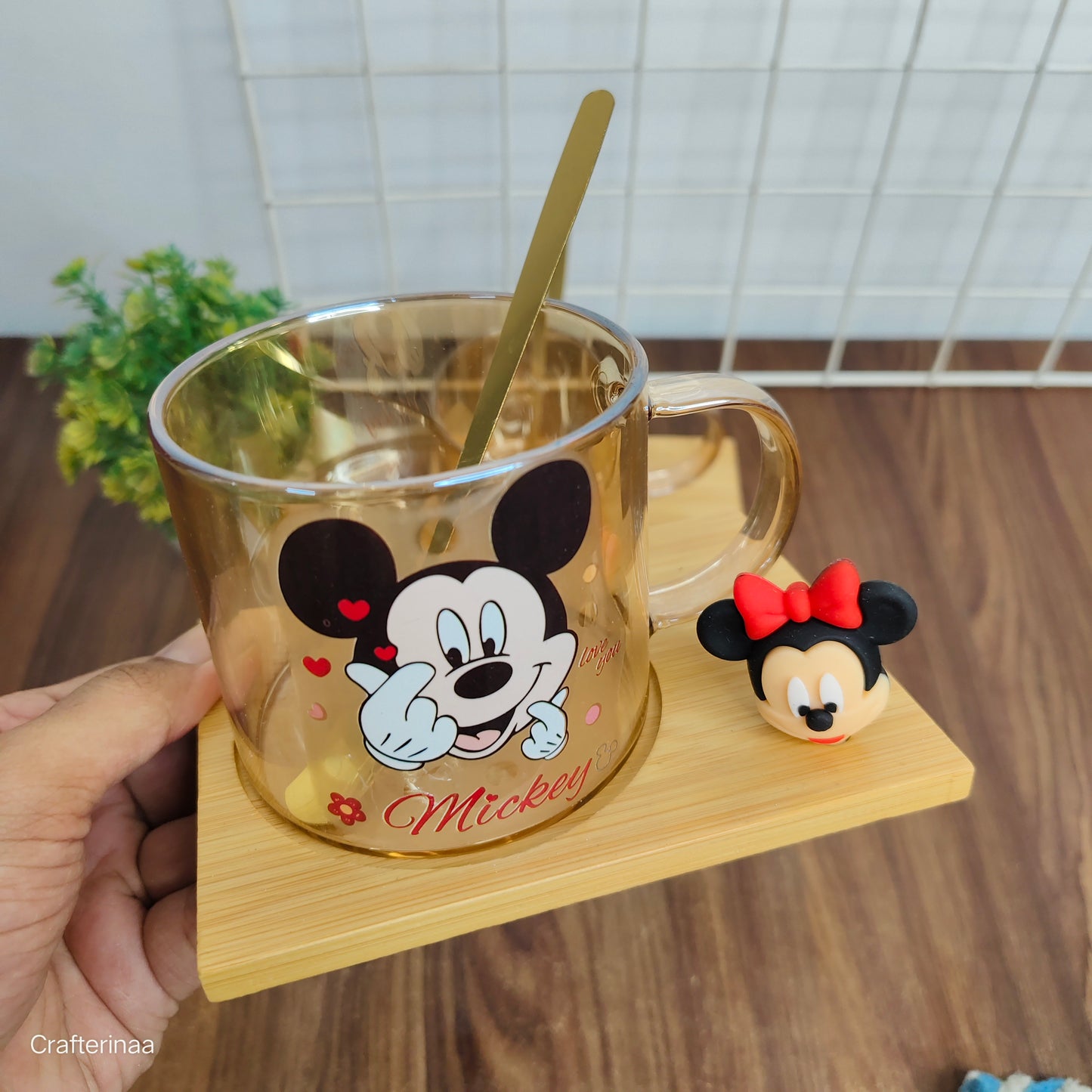 Mickey and Minnie mugs with spoon and tray set