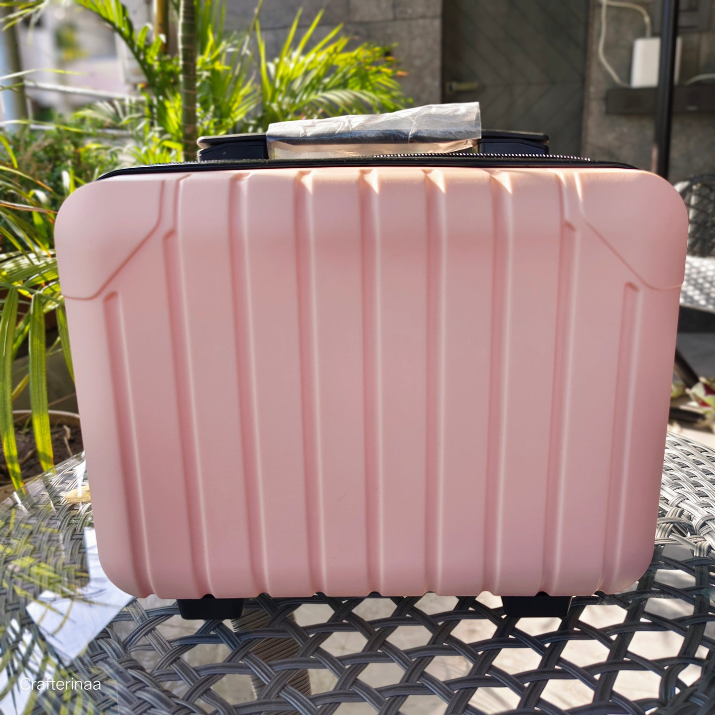 Silicone hard case travel bag| Portable Hard Shell Cosmetic Travel Case | Small Travel Hand Luggage with Elastic Band, Mini ABS Carrying Makeup Case Suitcase (30L x 16W x 23H cm)