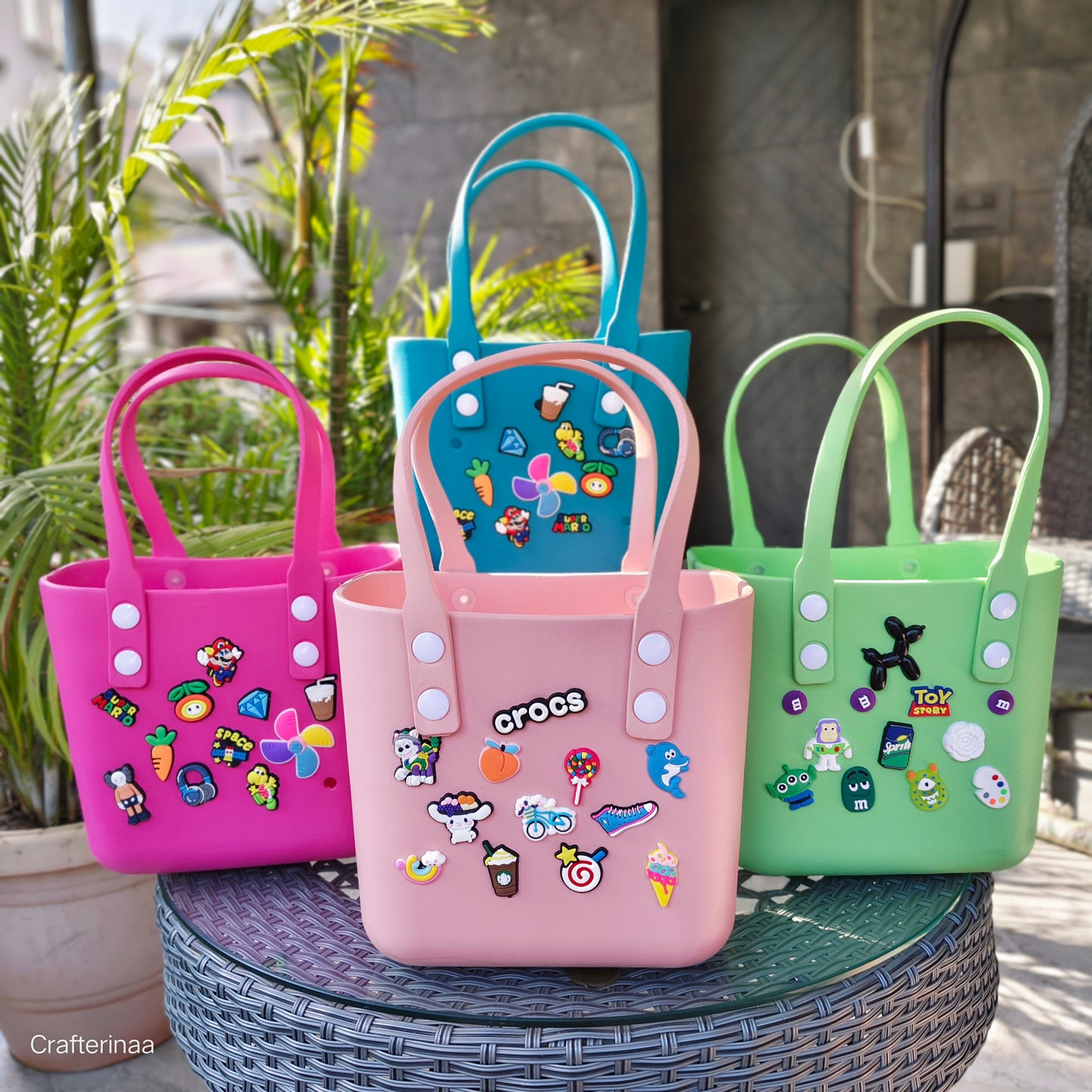Silicon tote bag with charms |silicon Beach bag |Beach Hole Bag Portable Fashion Open Tote Bag for Shopping Boat