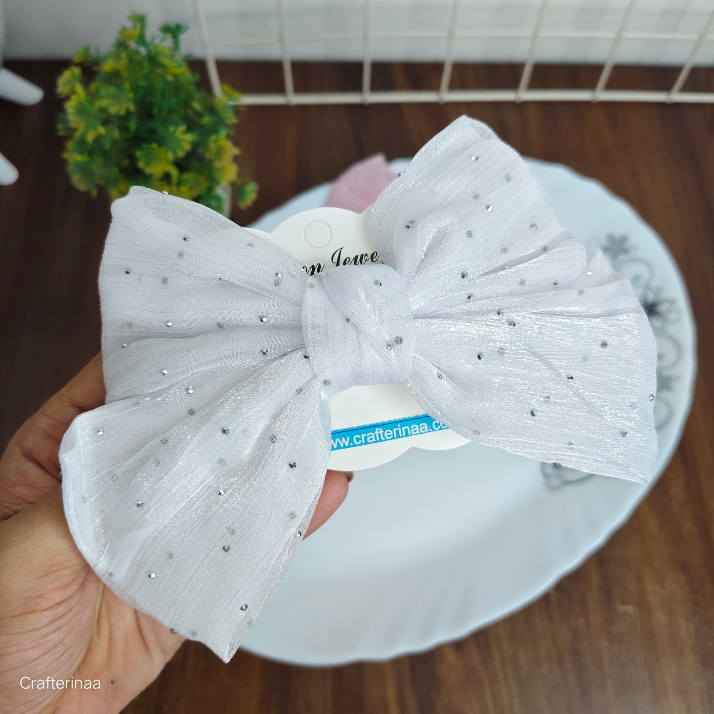 "Sparkle Bow Hair Clip Set – Sheer Fabric Hair Bows for Kids & Teens"