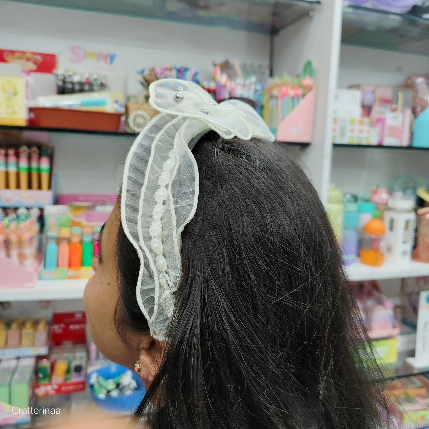 "Lace Pearl Bow Headbands – Elegant Mesh Hair Bands with Beads for Women & Girls"