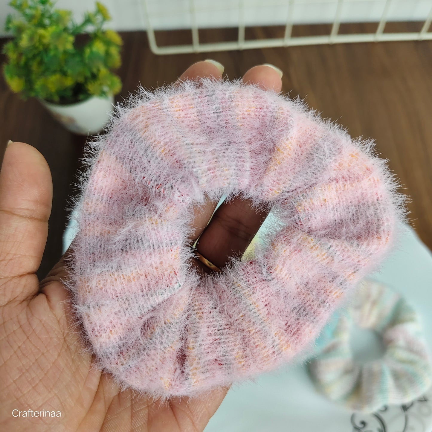 "Soft Woolen Scrunchies – Pastel Hair Accessories for Winter Looks"
