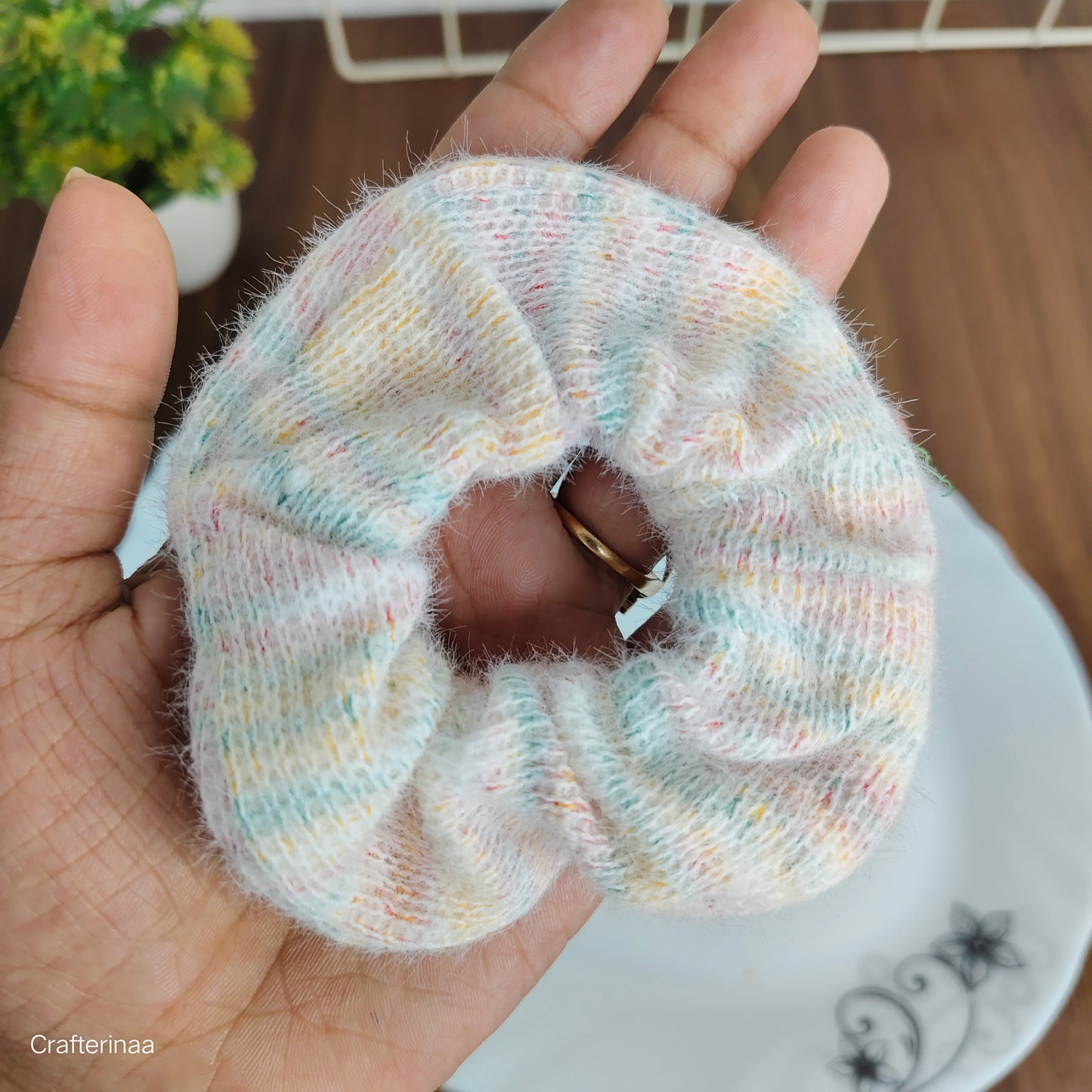 "Soft Woolen Scrunchies – Pastel Hair Accessories for Winter Looks"
