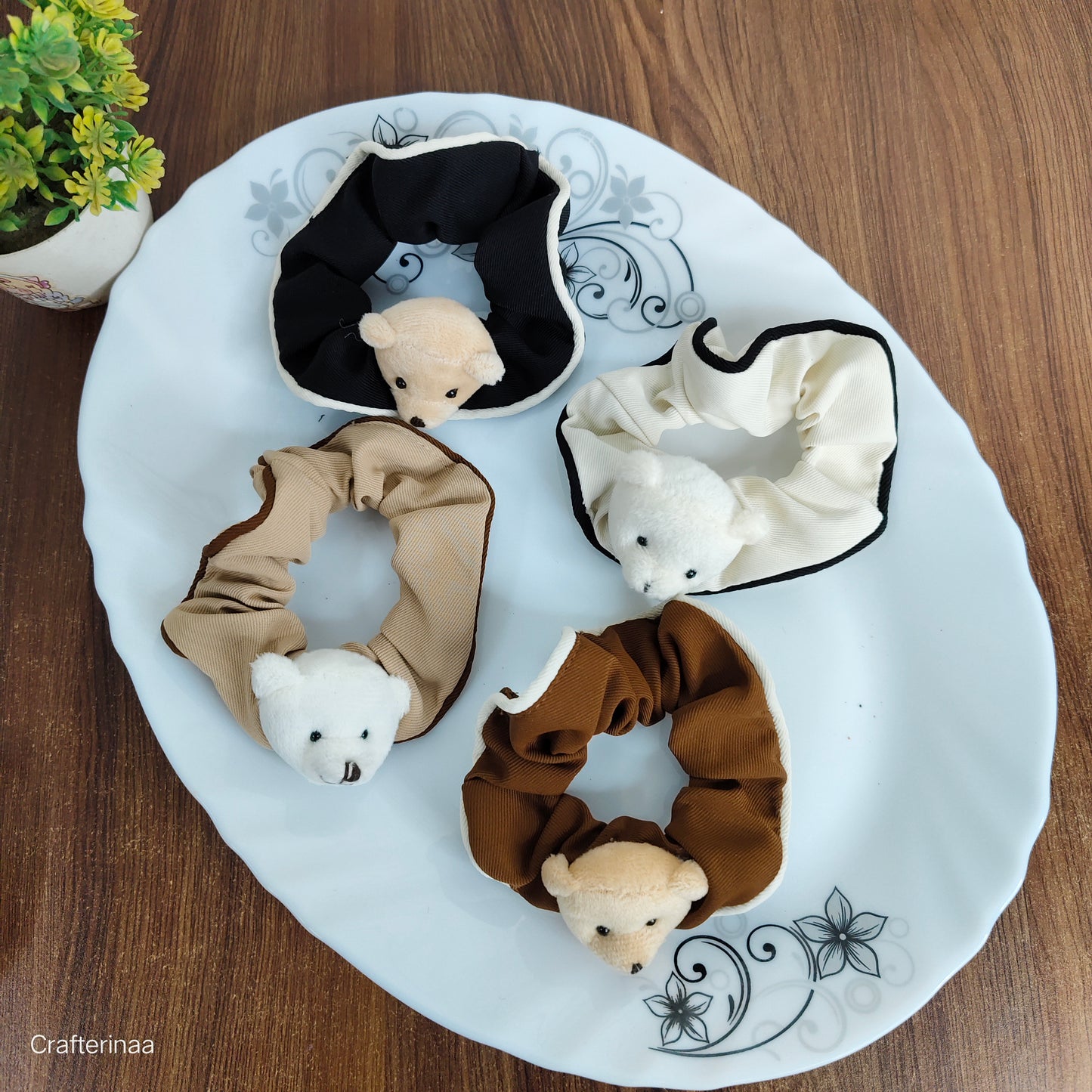 "Teddy Bear Plush Scrunchies – Soft & Cute Animal Hair Bands for Girls and Women"