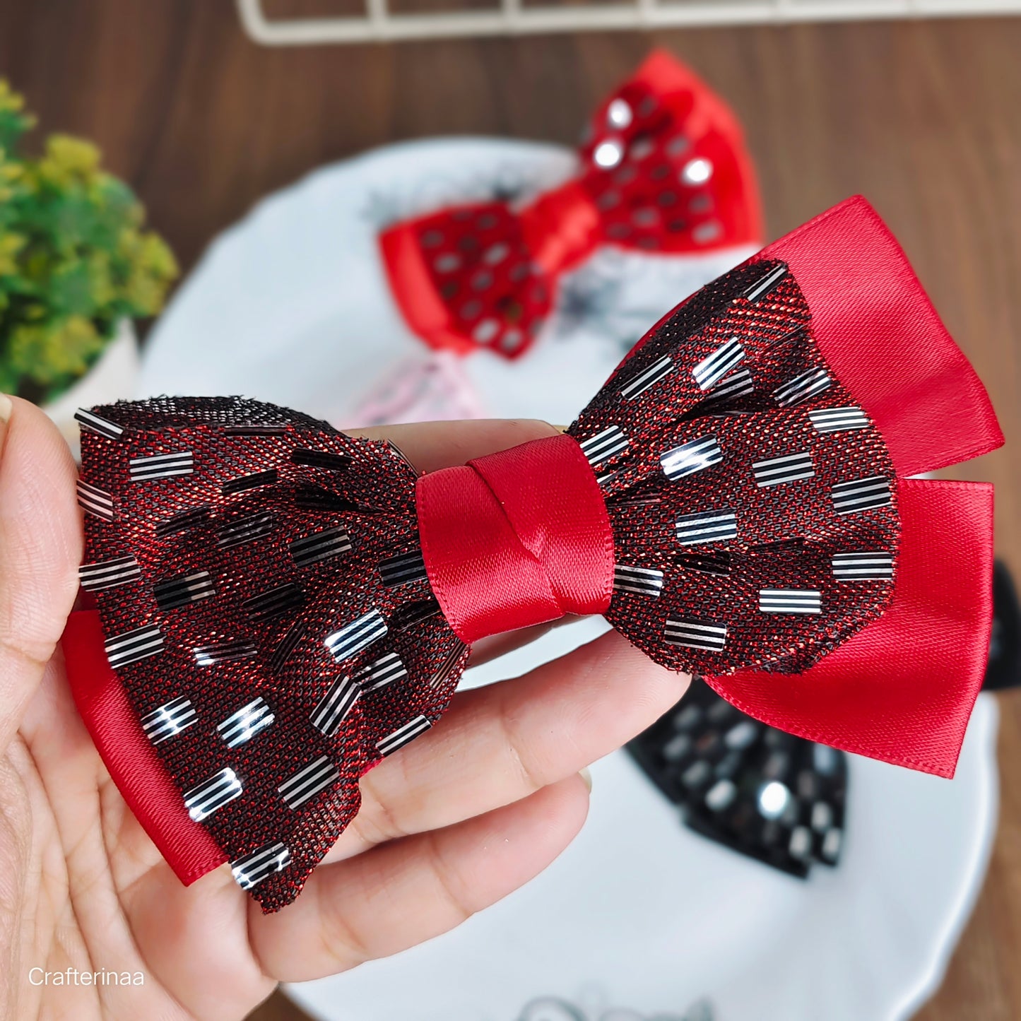 "Shiny Sequin Satin Bow Hair Clips – Stylish Hair Accessories for Festive & Daily Wear"