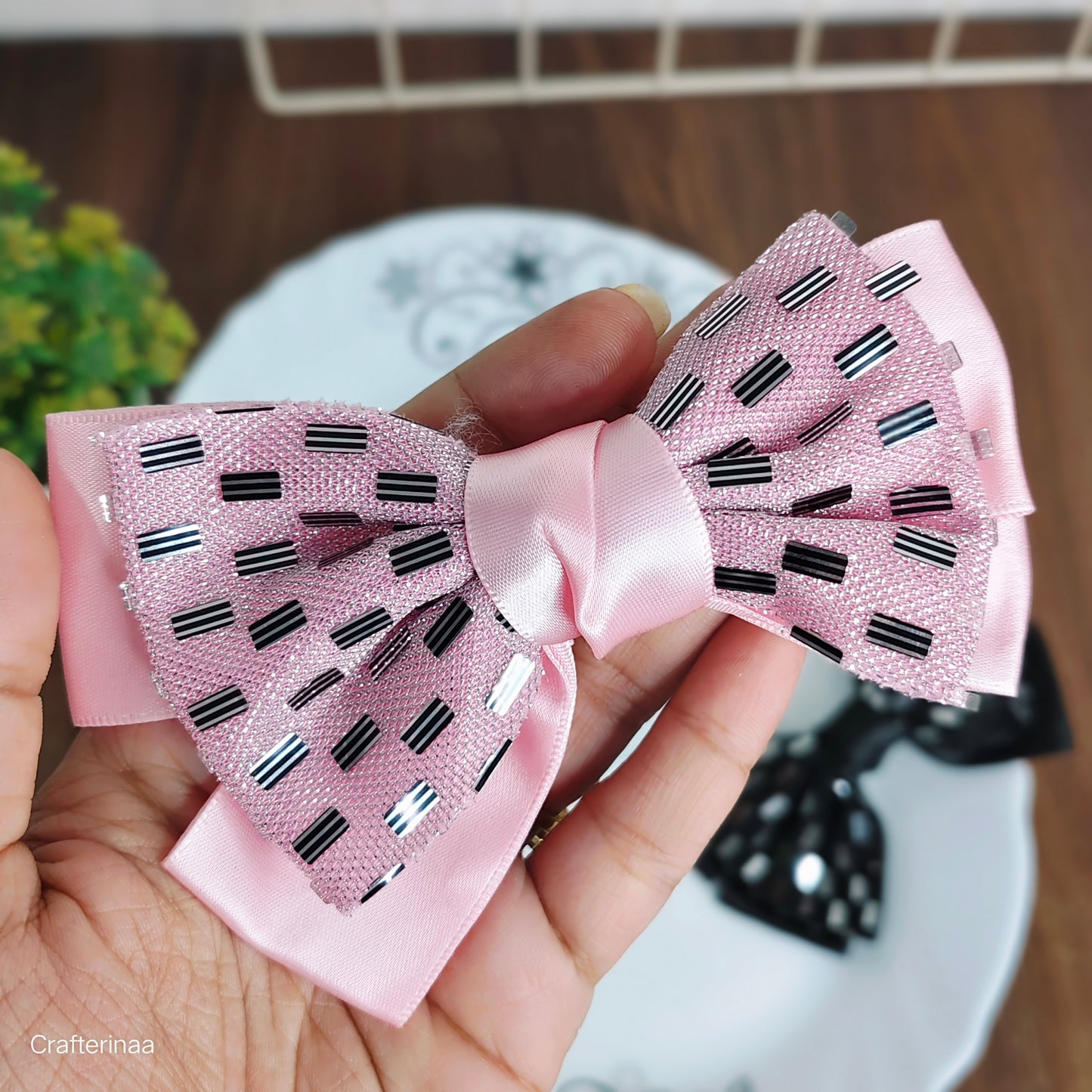 "Shiny Sequin Satin Bow Hair Clips – Stylish Hair Accessories for Festive & Daily Wear"