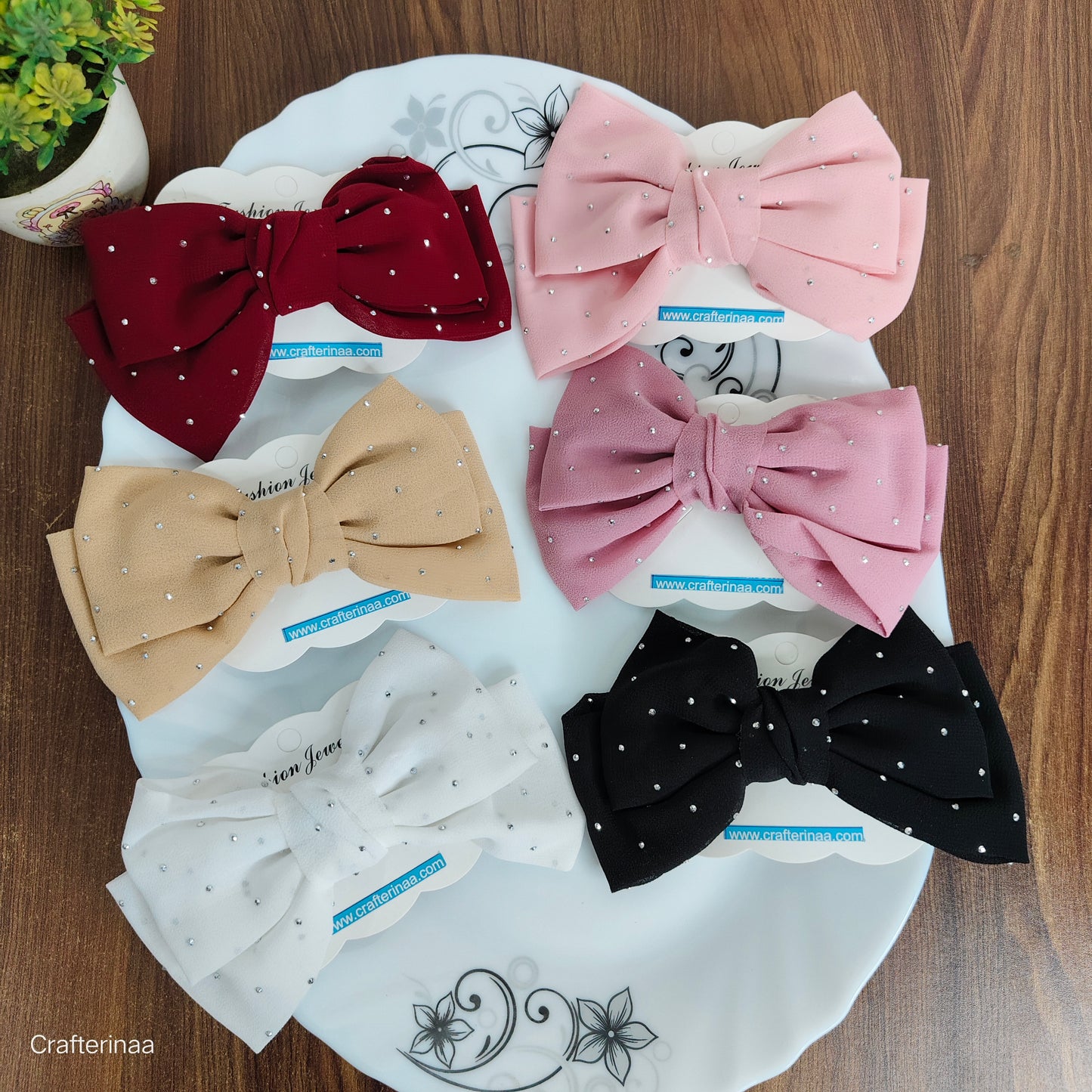 "Sparkly Rhinestone Hair Bow Clips – Classy & Colorful Hair Accessories for Girls"