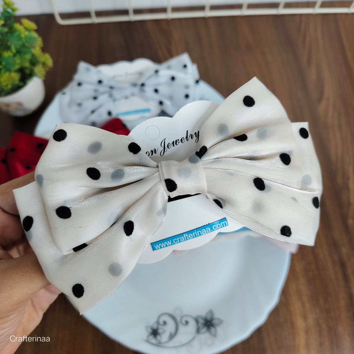 "Satin Polka Dot Hair Bow for Girls – Cute & Elegant Hair Clip"