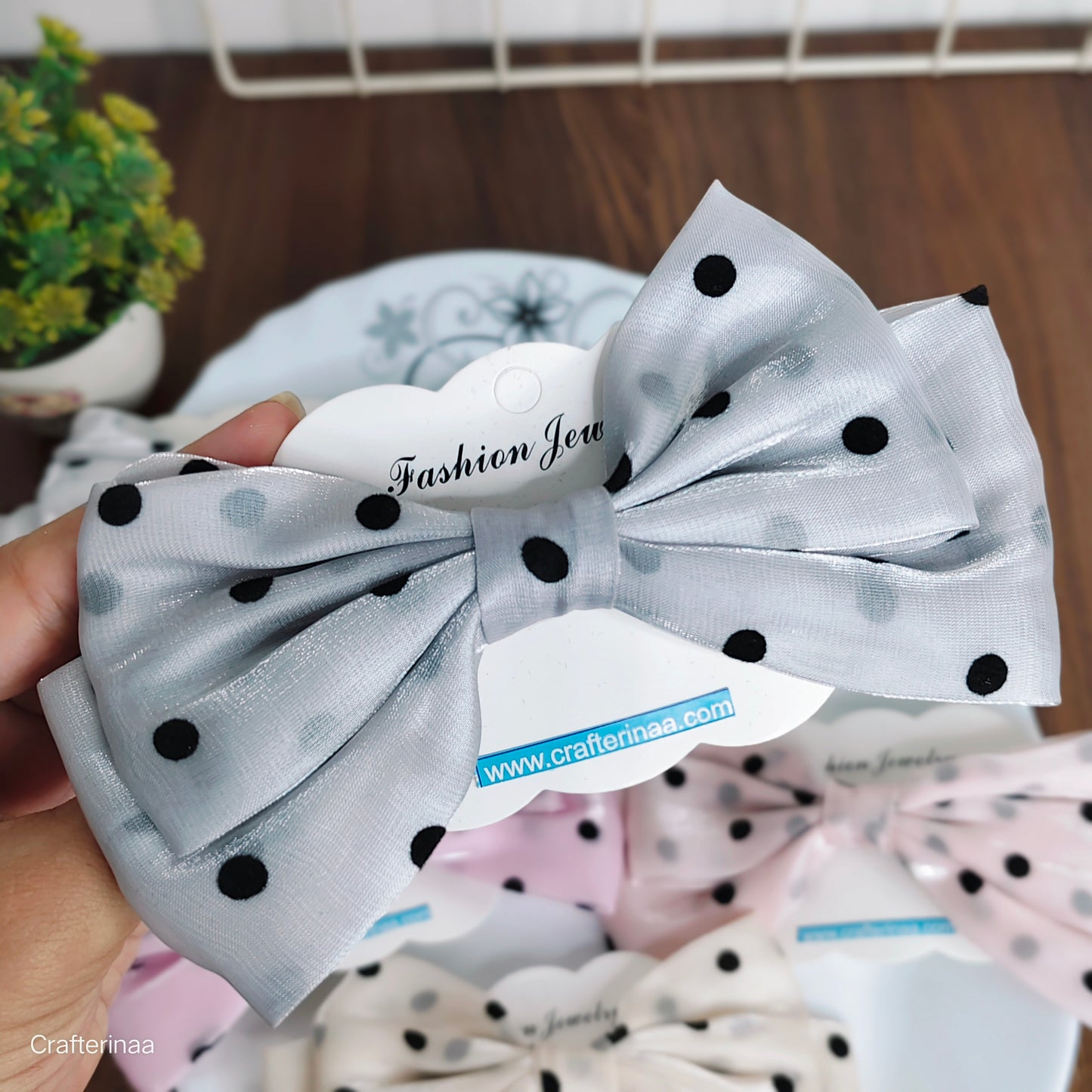 "Satin Polka Dot Hair Bow for Girls – Cute & Elegant Hair Clip"