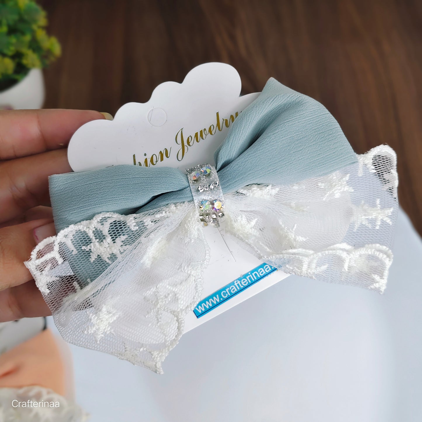 “Elegant Lace Bow Hair Clips for Girls – Pastel Colors with Rhinestone Center – Cute & Stylish Hair Accessories for Parties and Daily Wear