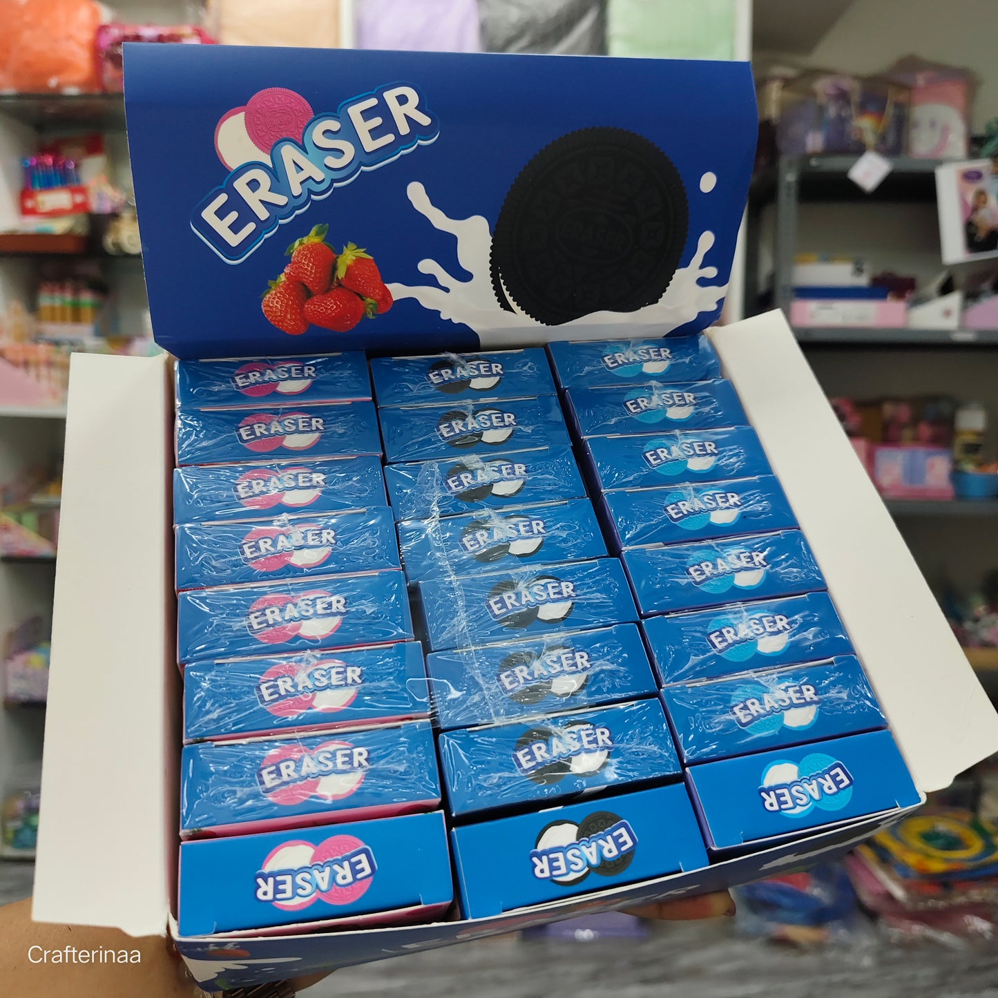 “Cream Sandwich Biscuit Erasers – Blueberry, Strawberry & Chocolate Design