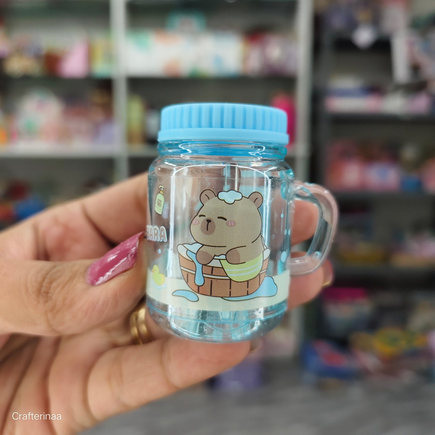 “Tiny Bear Jar Bottle – Cute Plastic Container with Lid & Handle for Kids Craft & Storage”