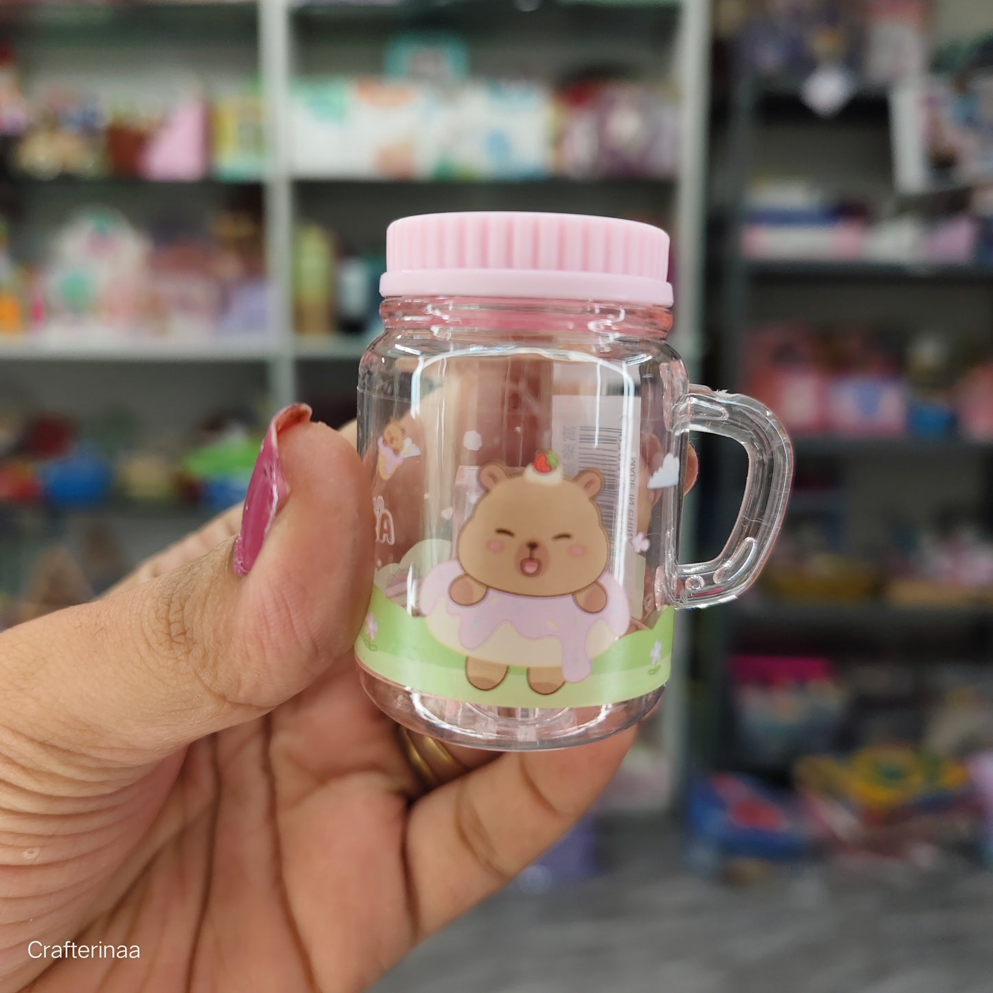 “Tiny Bear Jar Bottle – Cute Plastic Container with Lid & Handle for Kids Craft & Storage”