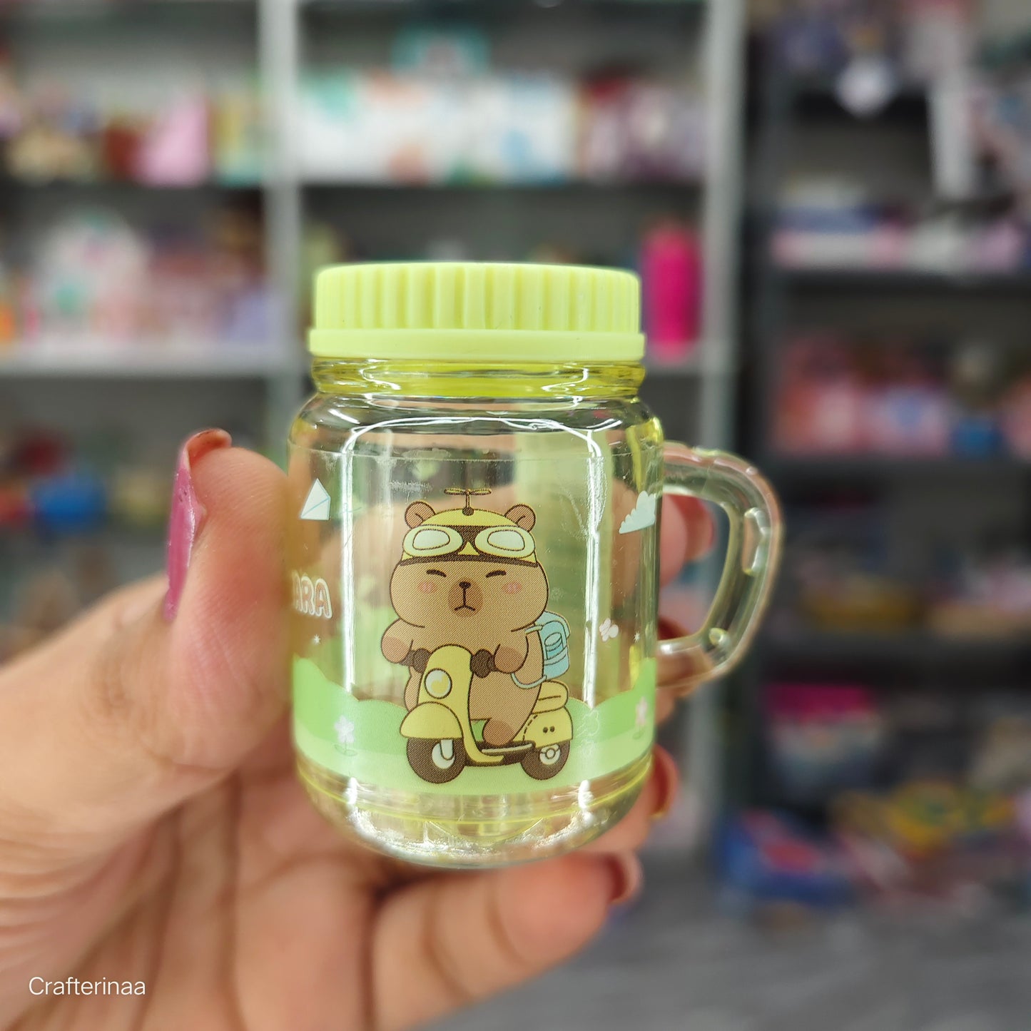 “Tiny Bear Jar Bottle – Cute Plastic Container with Lid & Handle for Kids Craft & Storage”