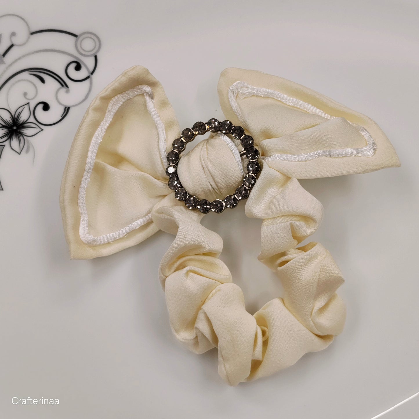 Satin Bow Hair Scrunchies with Diamond Circle Detail – Set for Girls