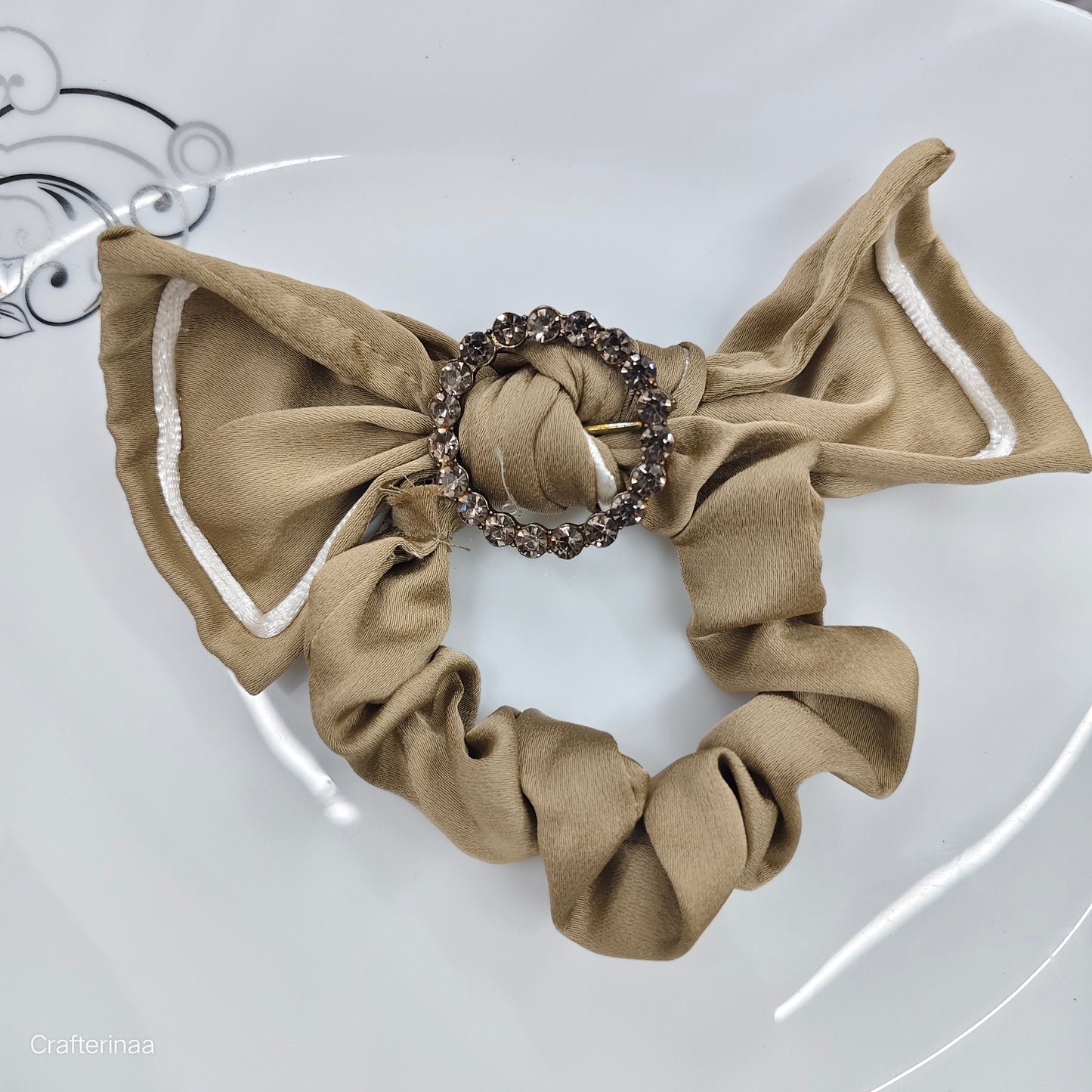 Satin Bow Hair Scrunchies with Diamond Circle Detail – Set for Girls