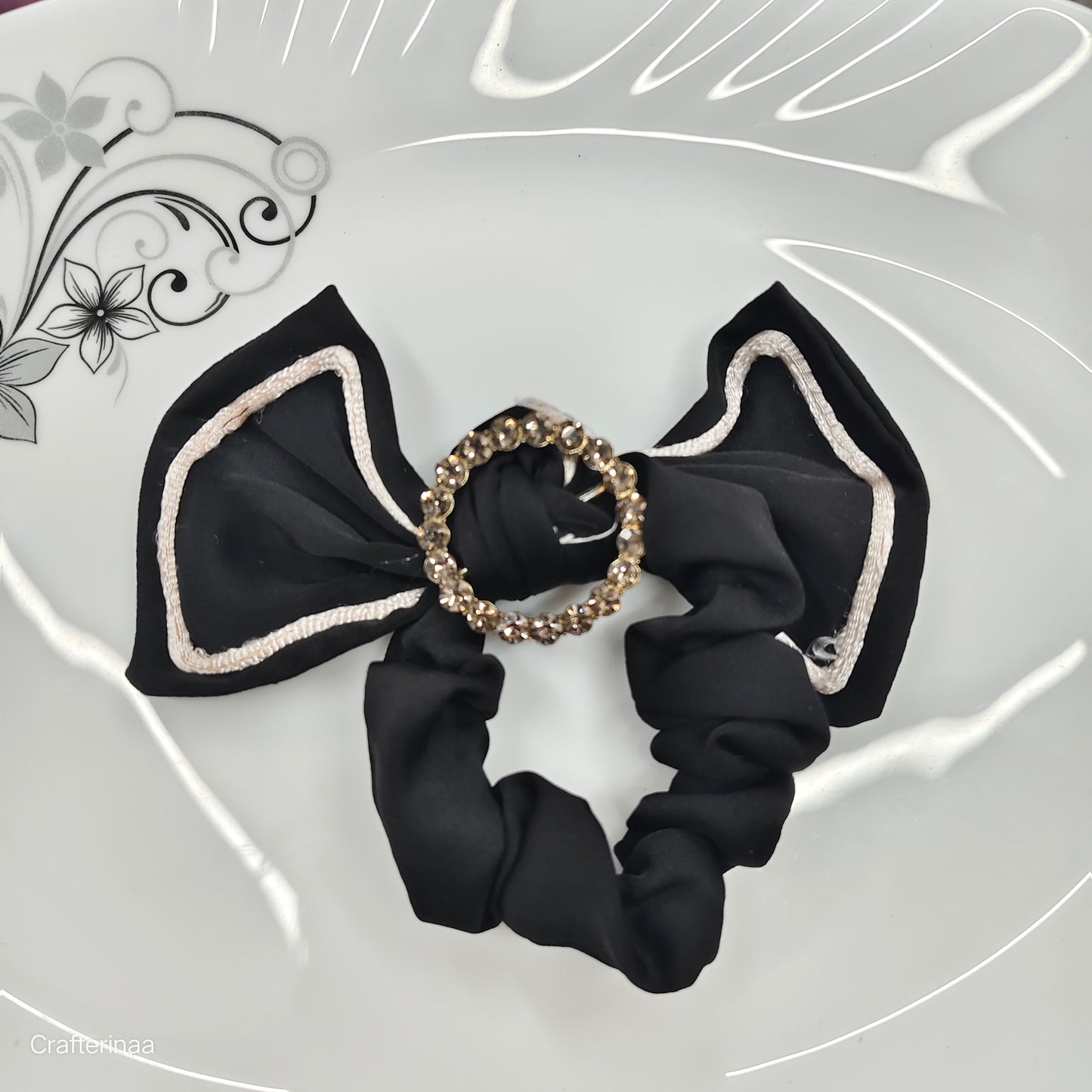 Satin Bow Hair Scrunchies with Diamond Circle Detail – Set for Girls